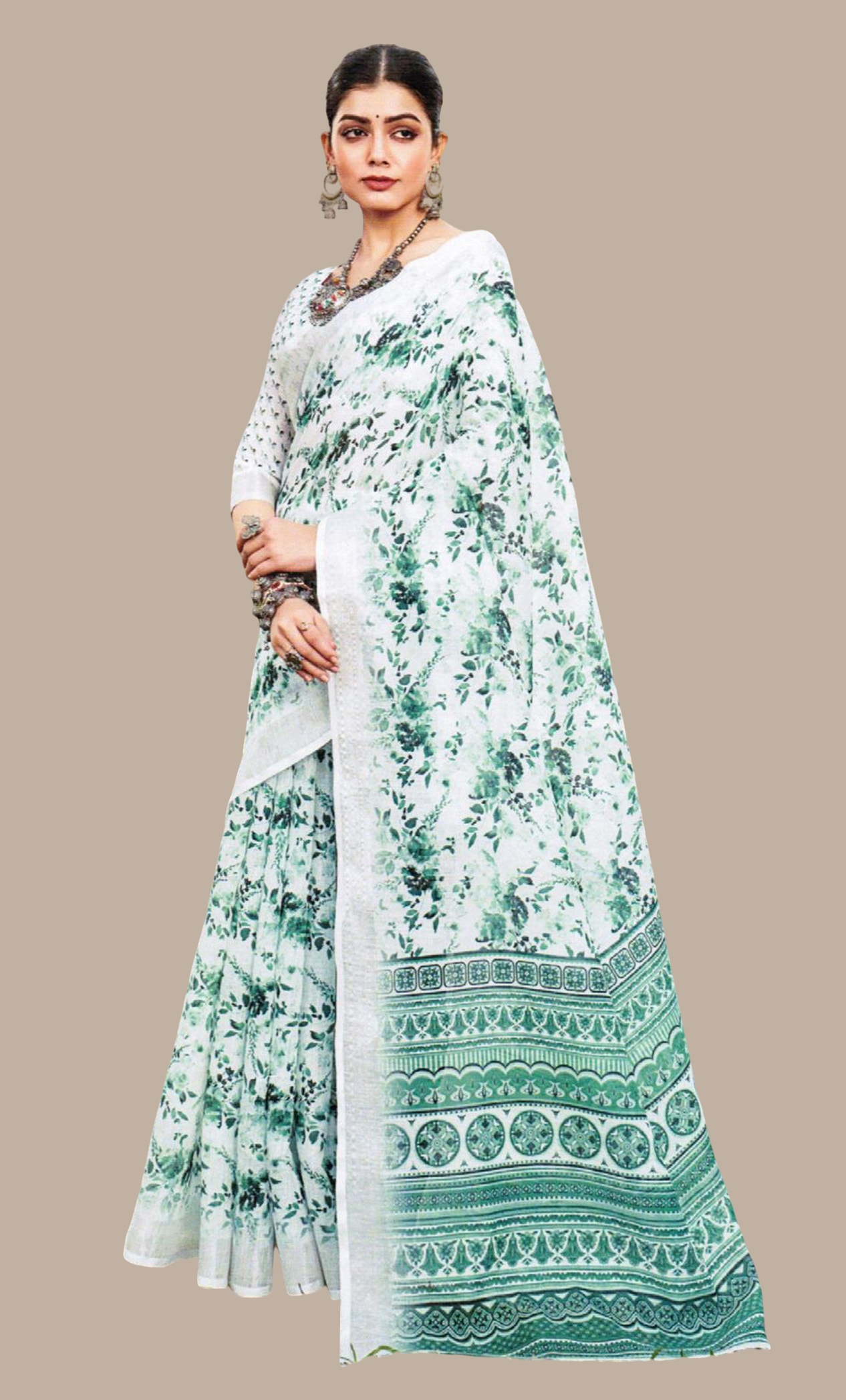 Green Printed Sari