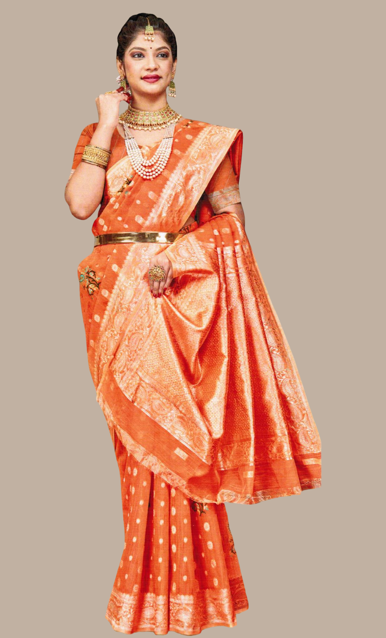 Peach Woven Art Silk Sari