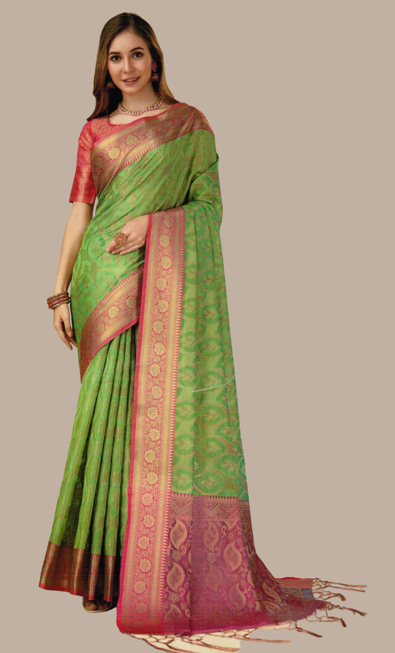 Pale Green Woven Art Silk Sari