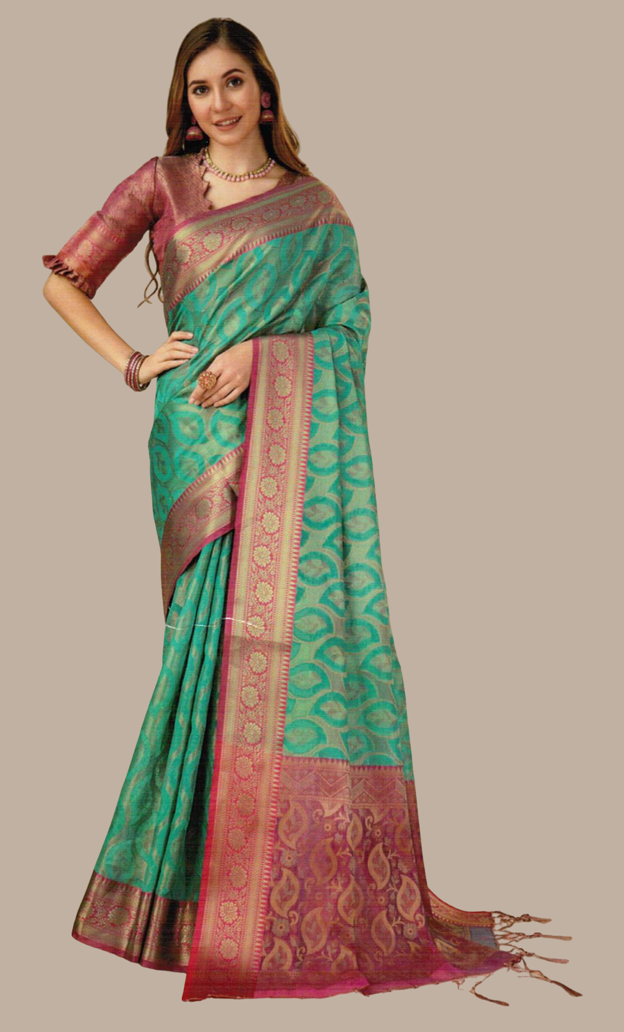 Turquoise Woven Art Silk Sari