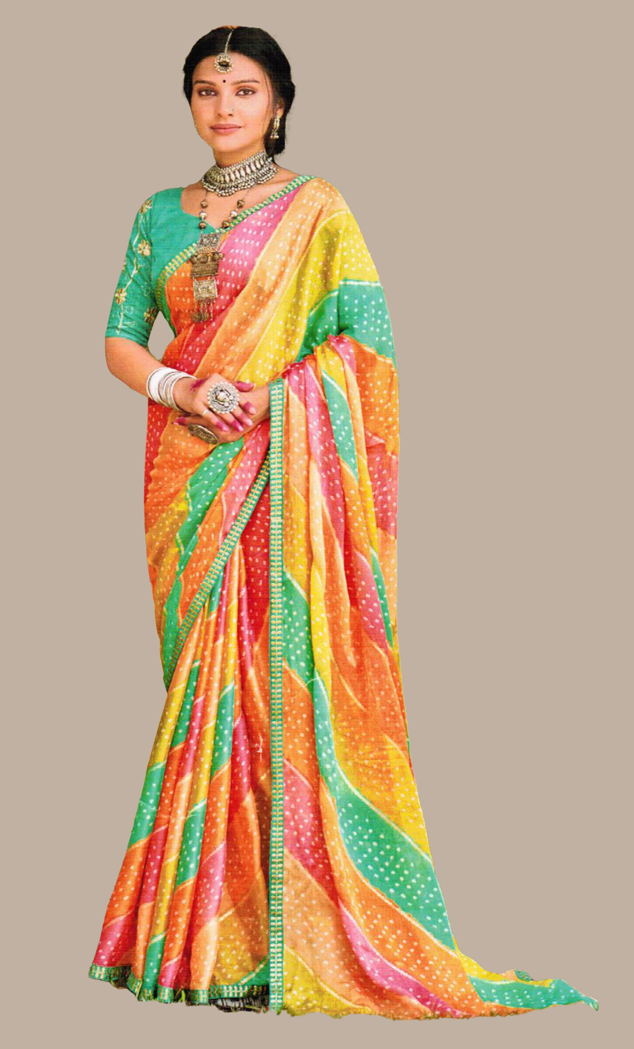 Multi Colour Bandhani Printed Sari