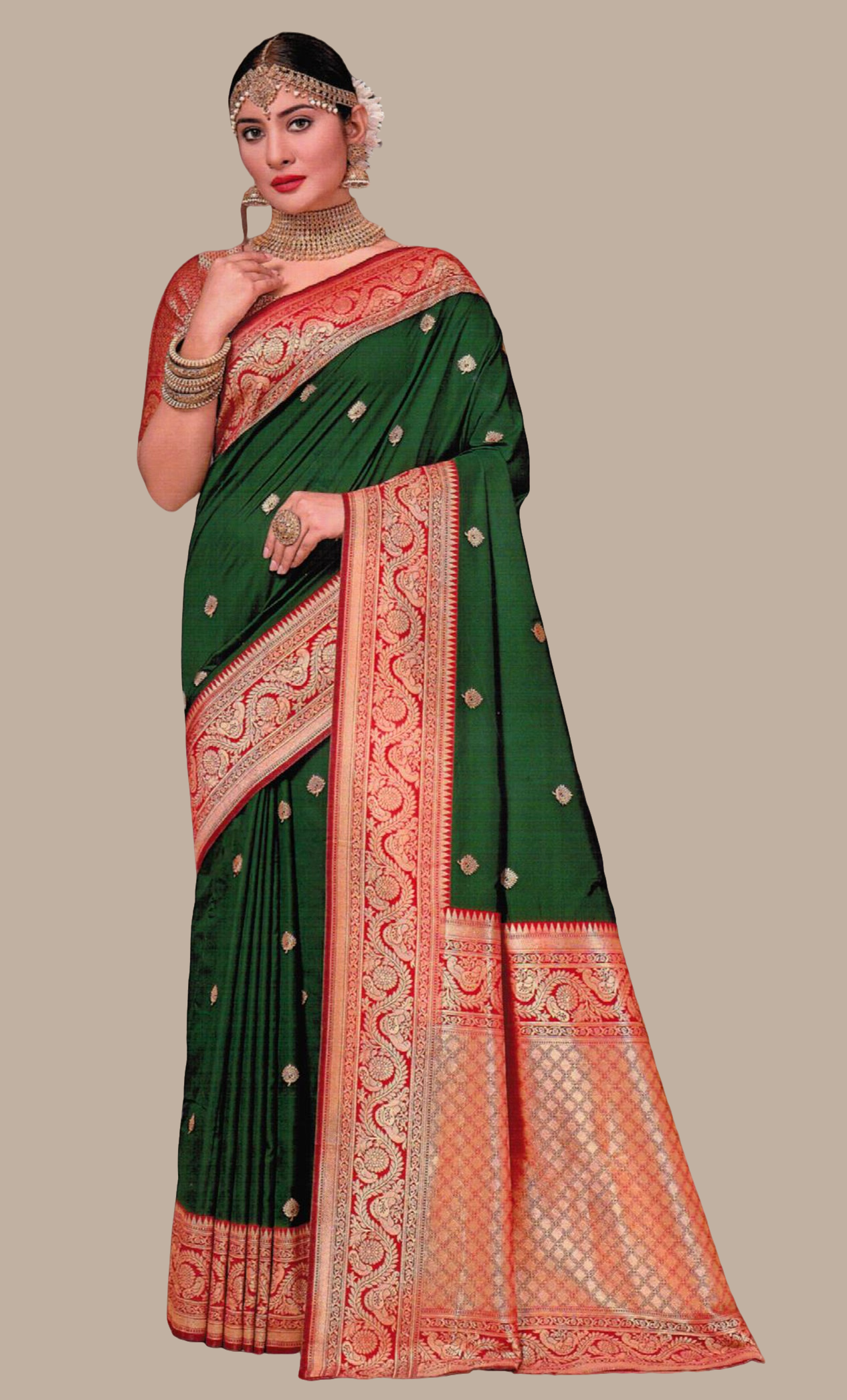 Dark Green Woven Art Silk Sari