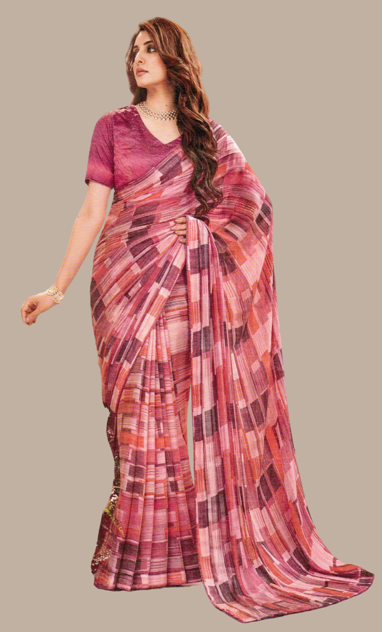 Deep Mink Printed Sari