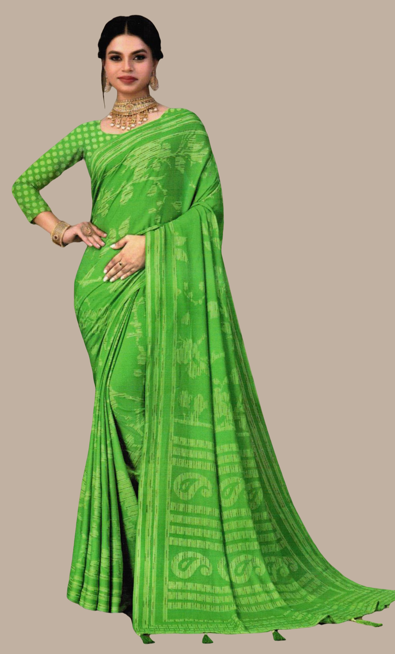 Deep Green Printed Sari