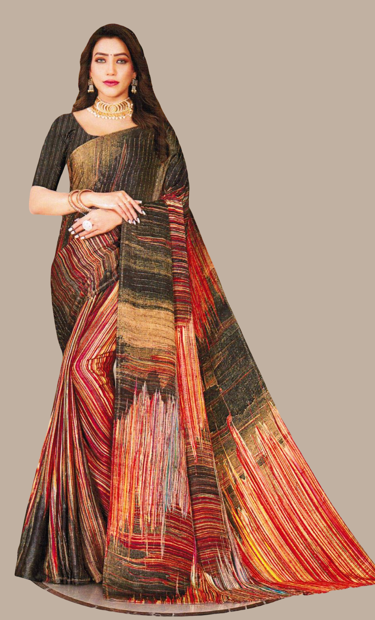 Black Printed Sari