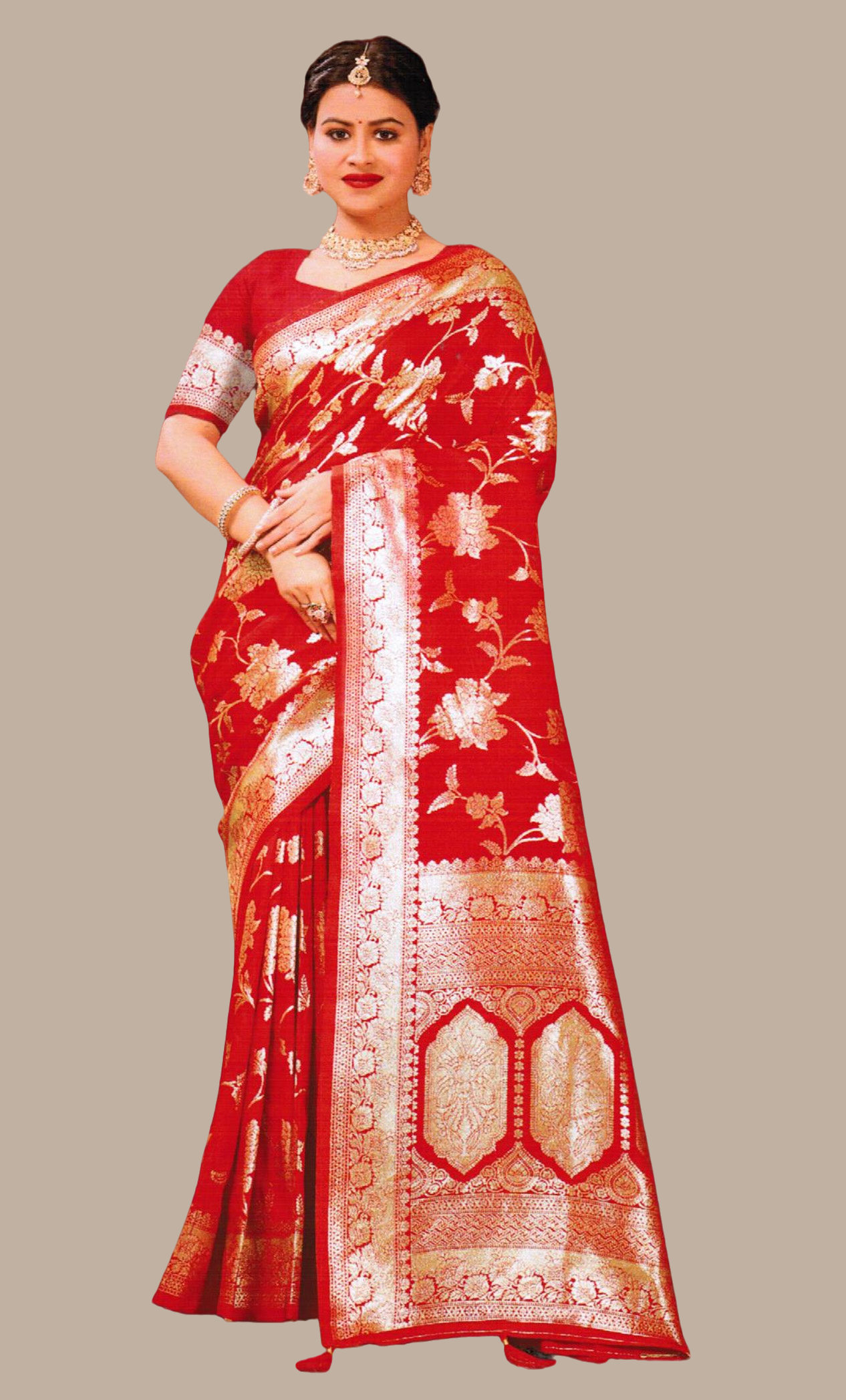 Deep Red Woven Art Silk Sari