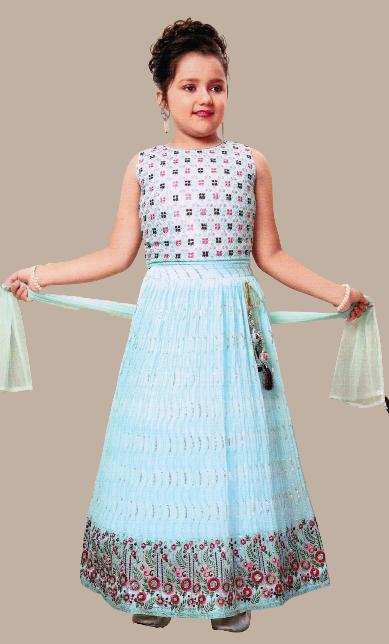 Soft Aqua Blue Embroidered Choli Set