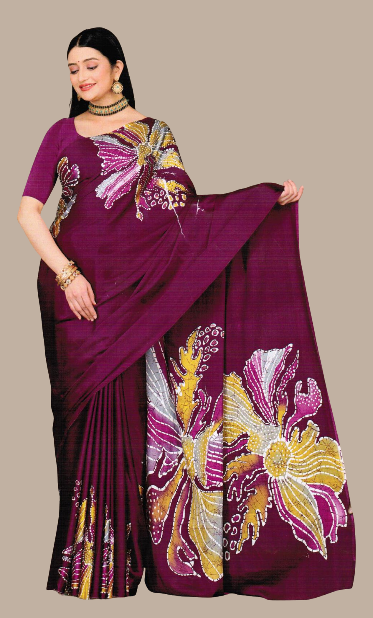 Plum Printed Sari