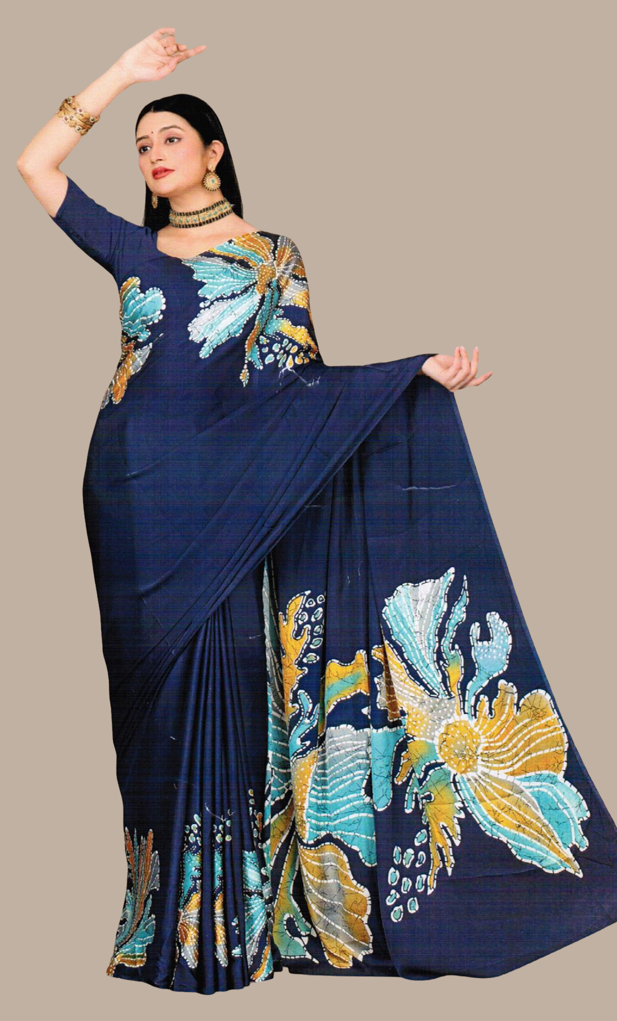 Navy Printed Sari