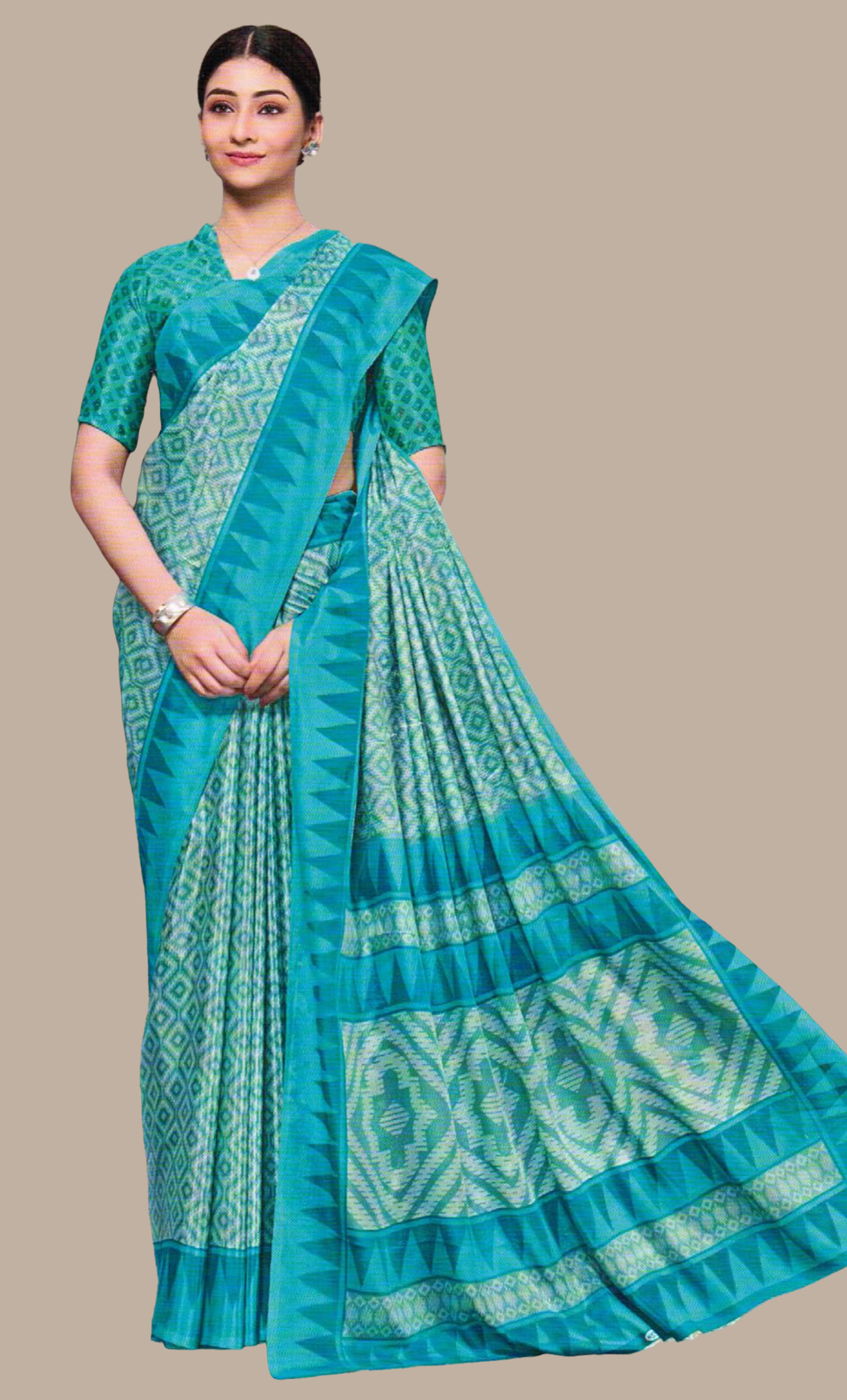 Pale Green Printed Sari