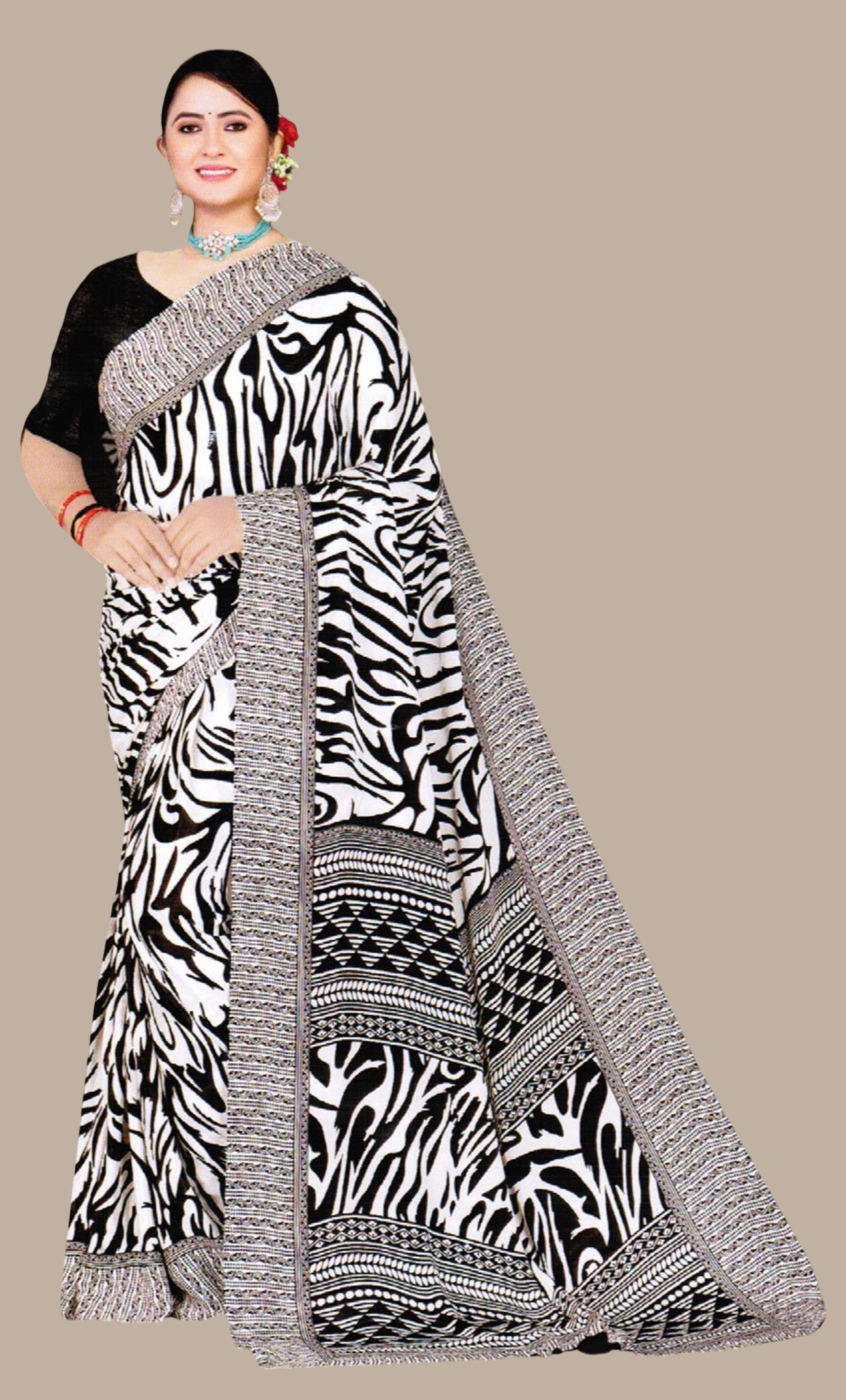 Black Printed Sari