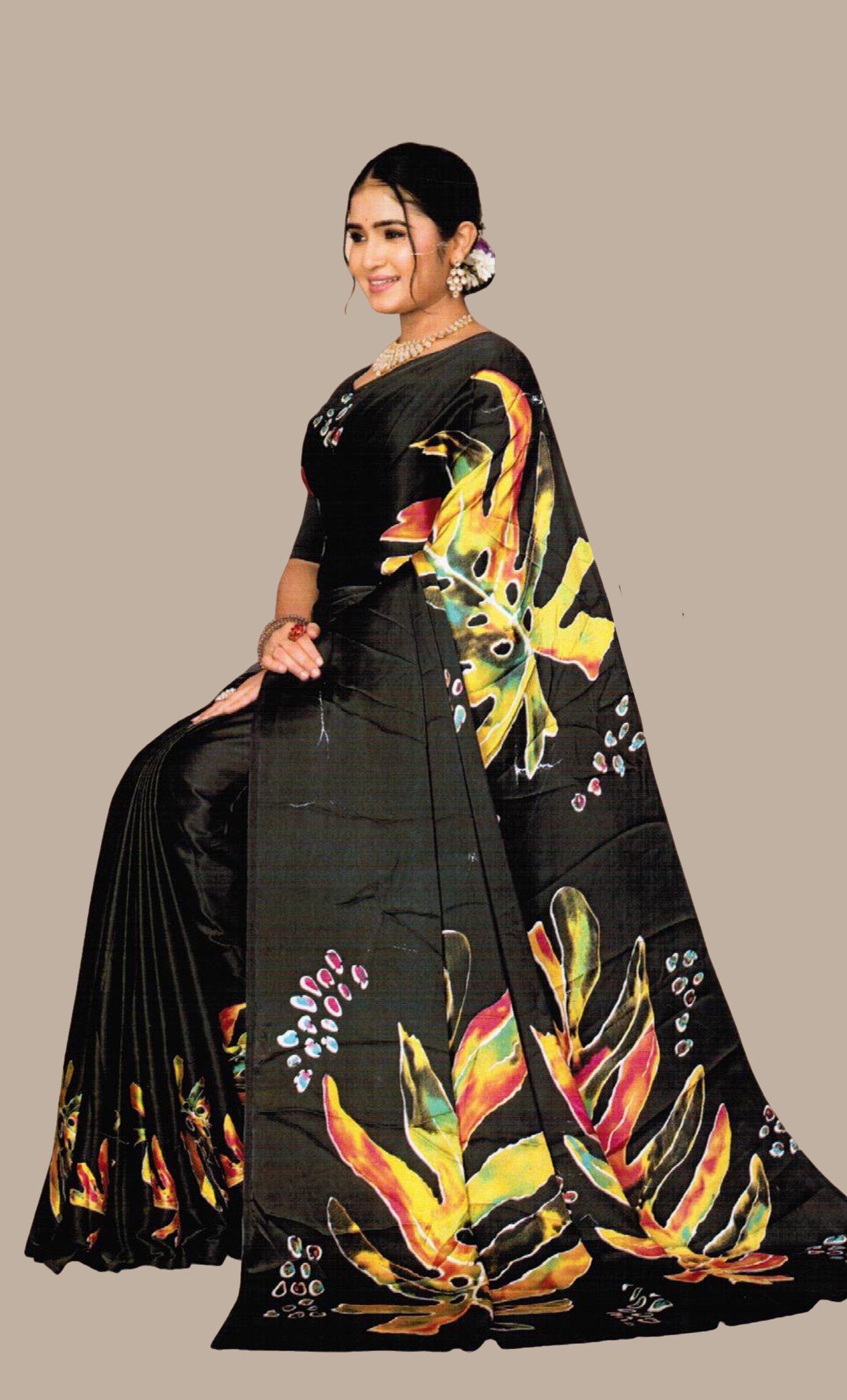 Black Printed Sari