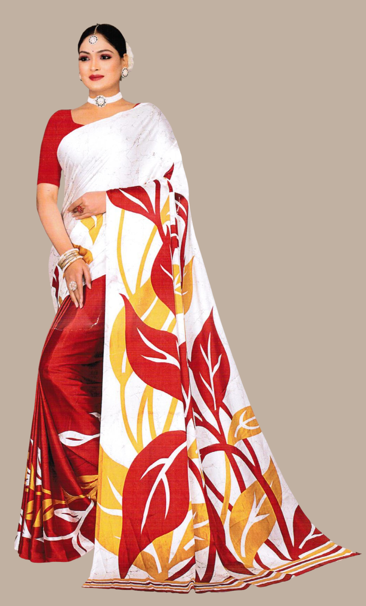 Deep Red Printed Sari