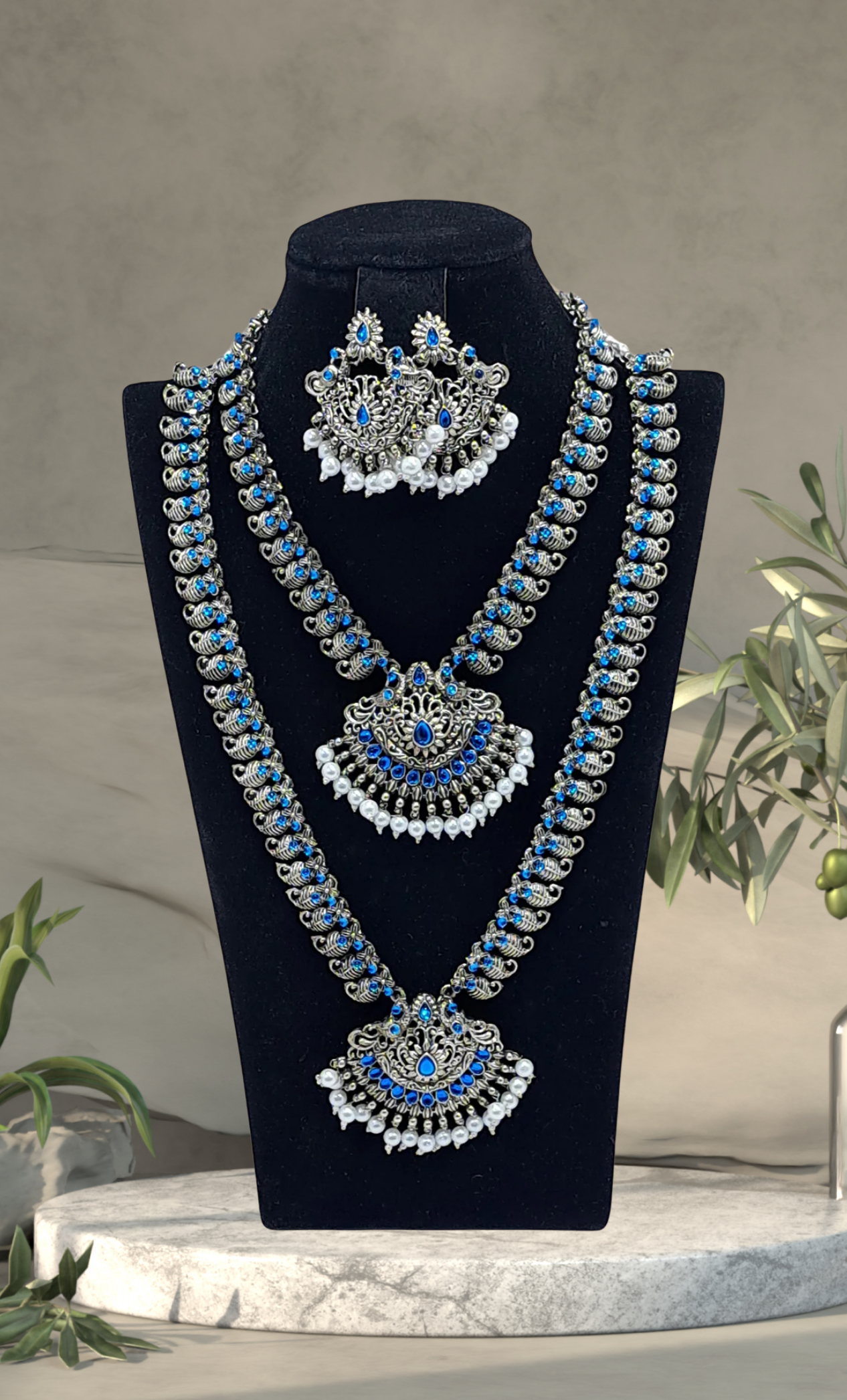 Bright Blue Long Necklace Set