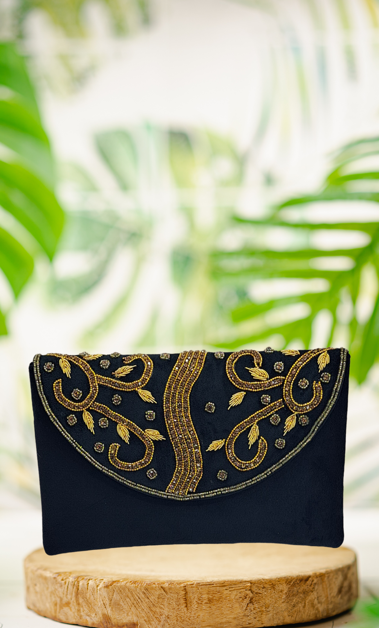 Black Stone Work Embroidered Clutch