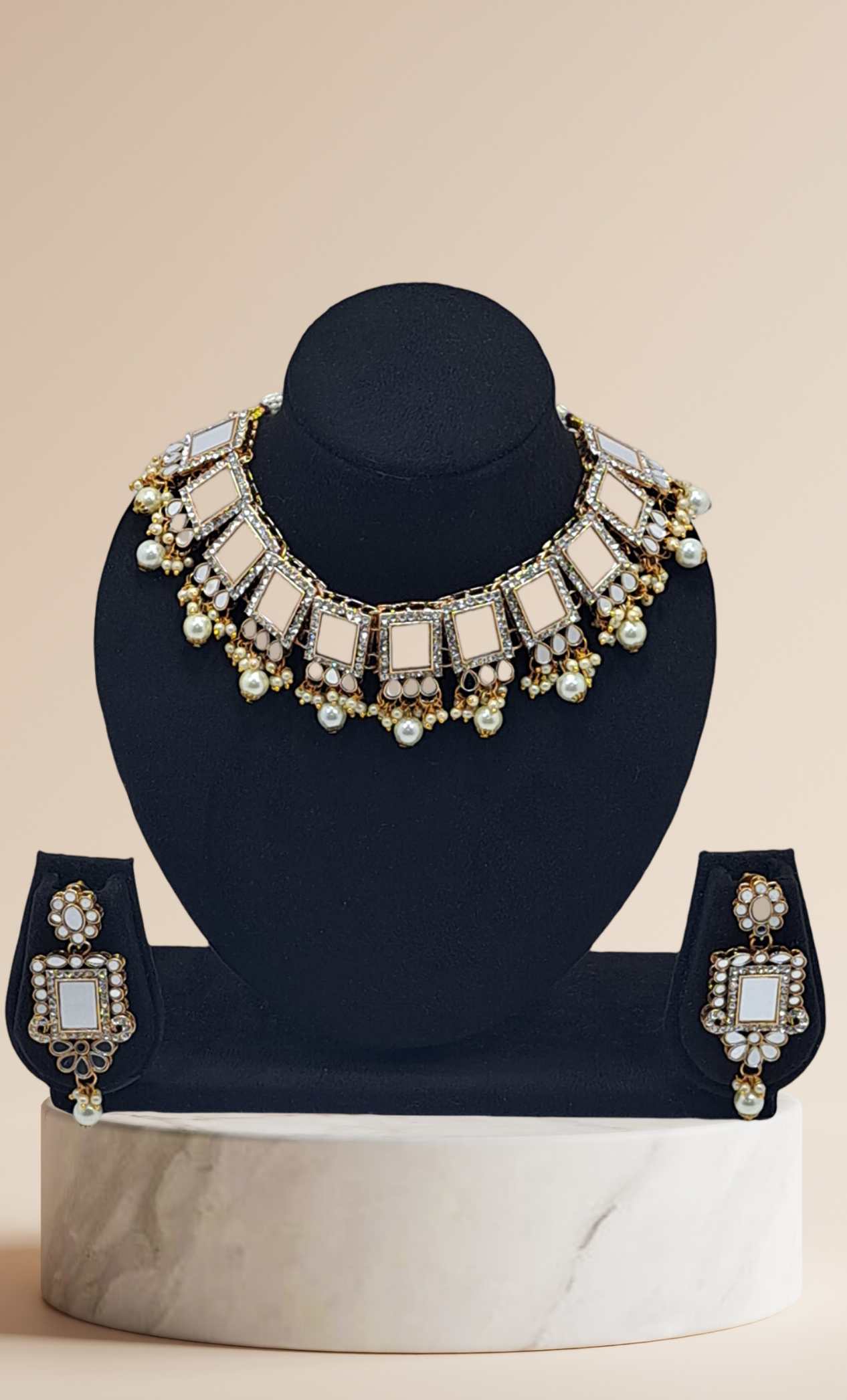 Gold Mirror Work Necklace Set