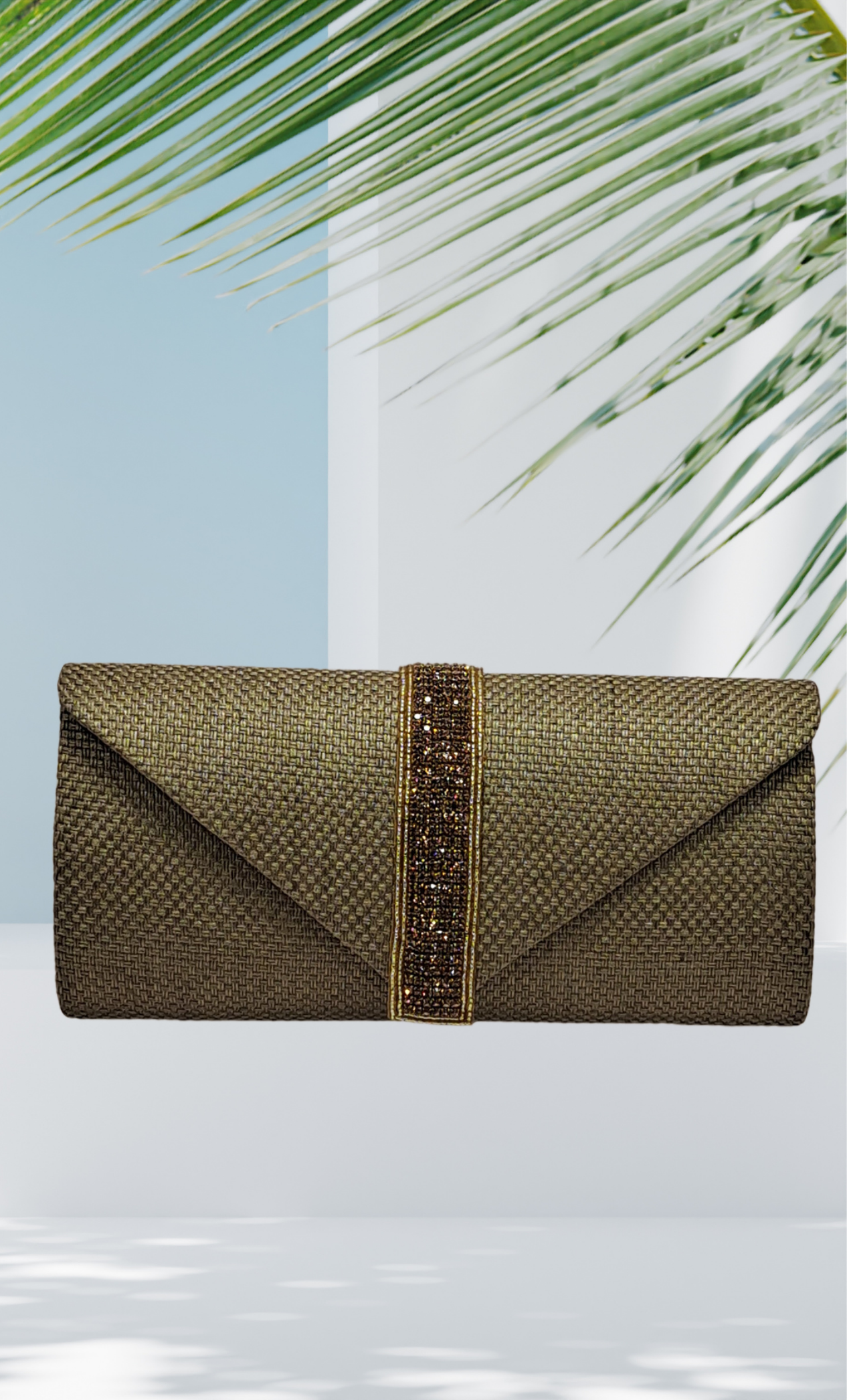 Bronze Beige Embroidered Clutch