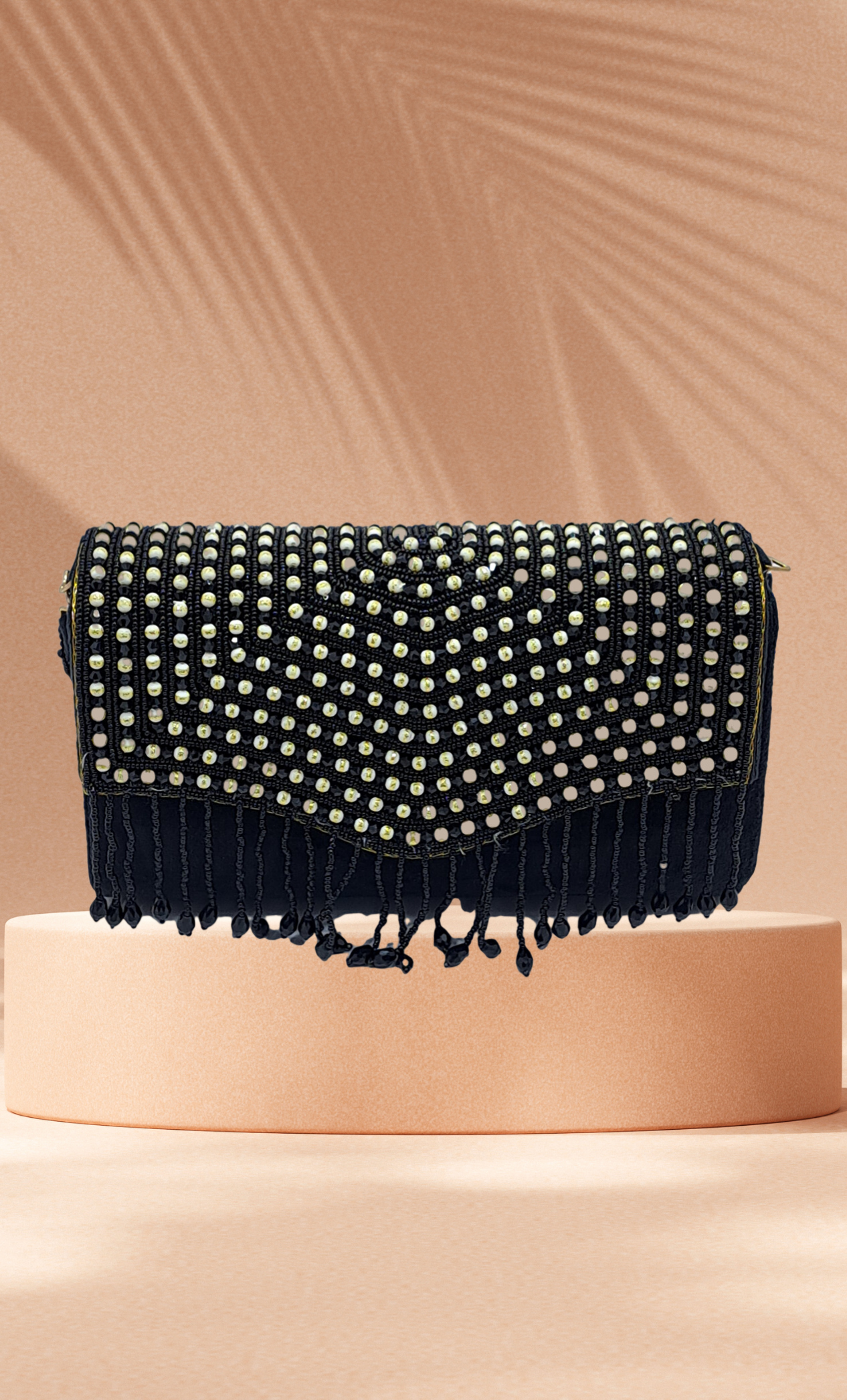 Black Beadwork Embroidered Handbag