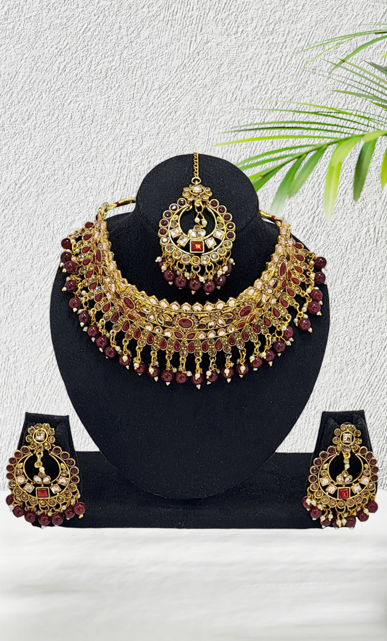 Deep Maroon Stone Work Chocker Set