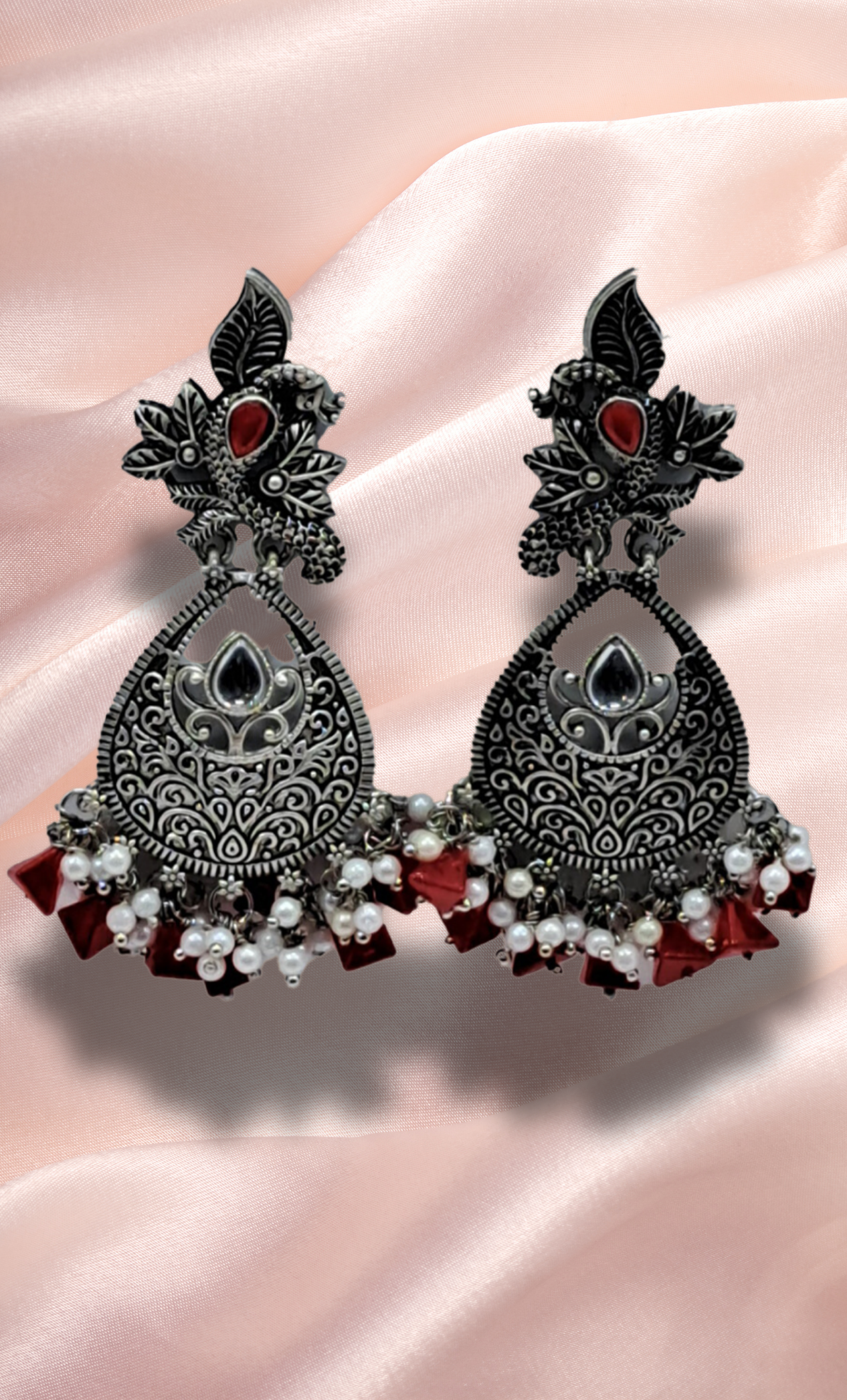 Red Beadwork Drop Earrings