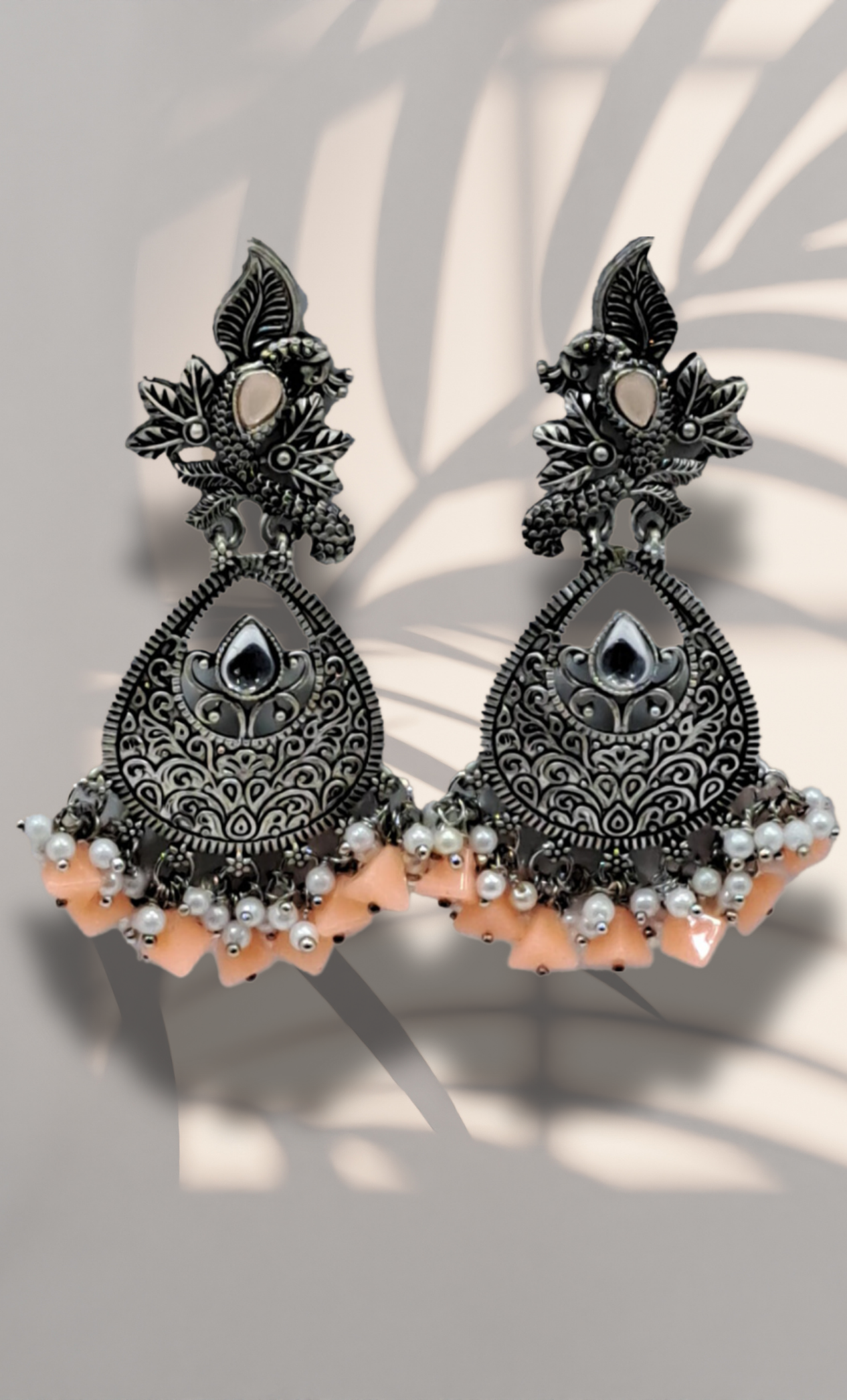 Peach Beadwork Drop Earrings