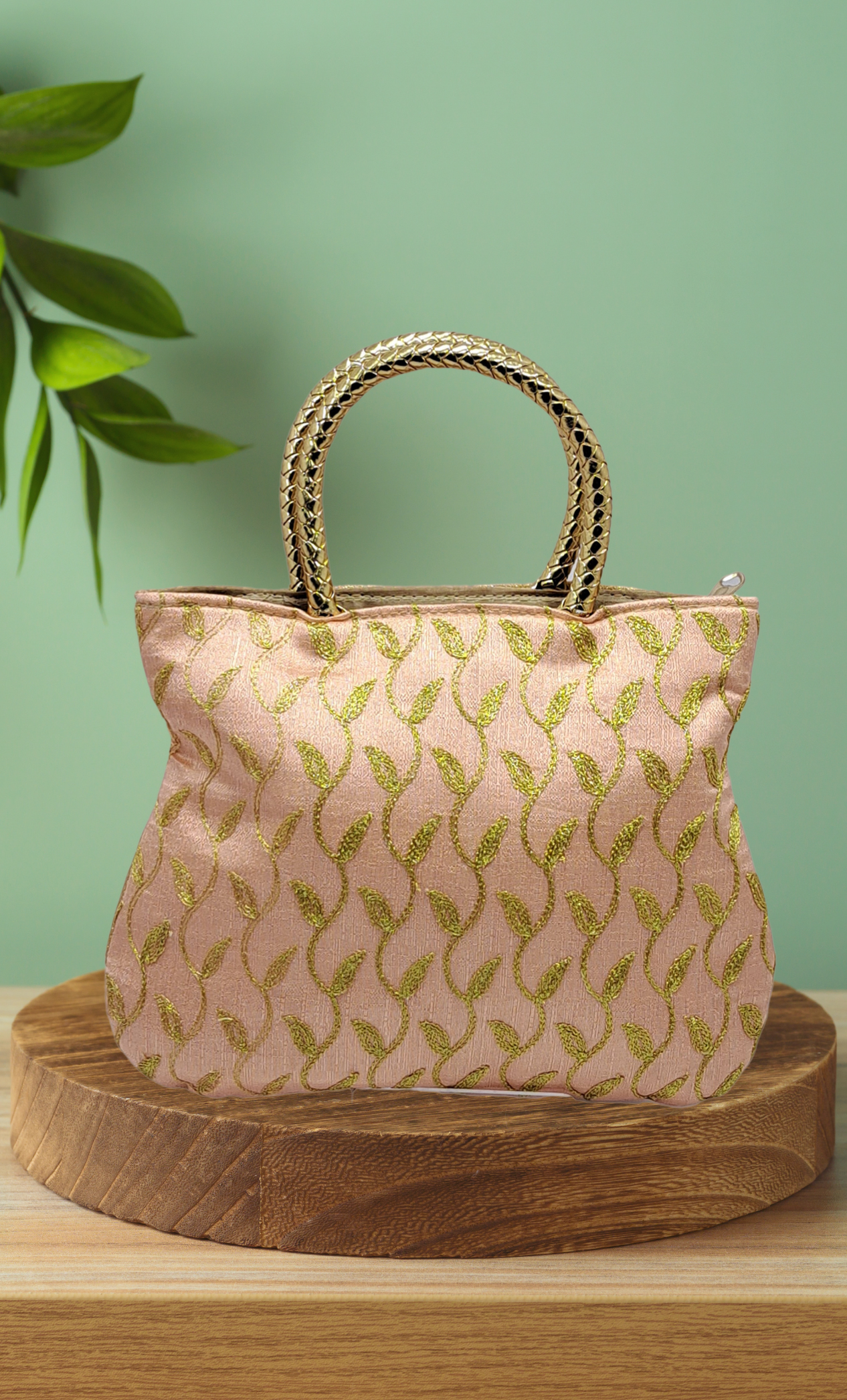 Peach Embroidered Handbag