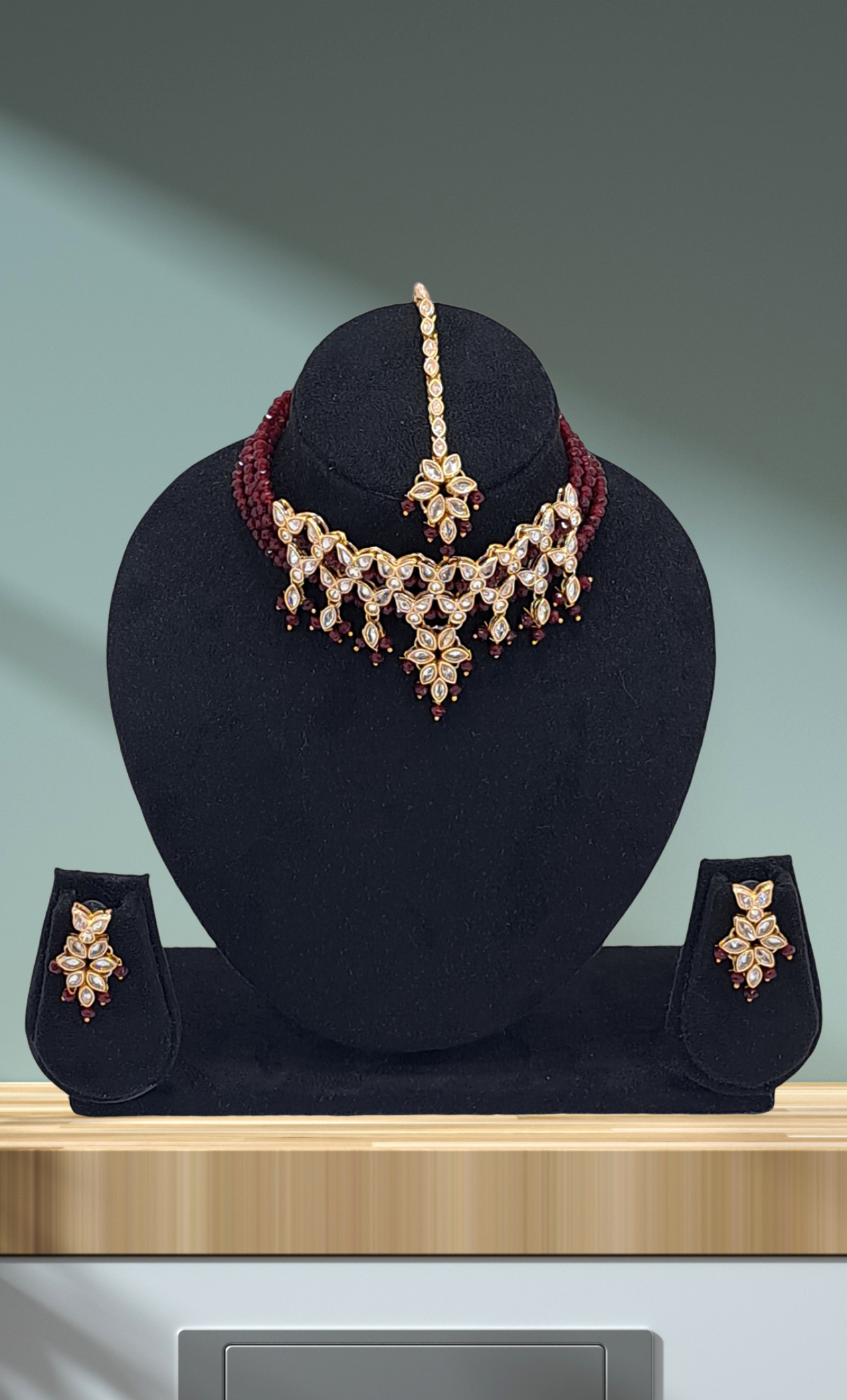 Burgundy Beadwork Chocker Set