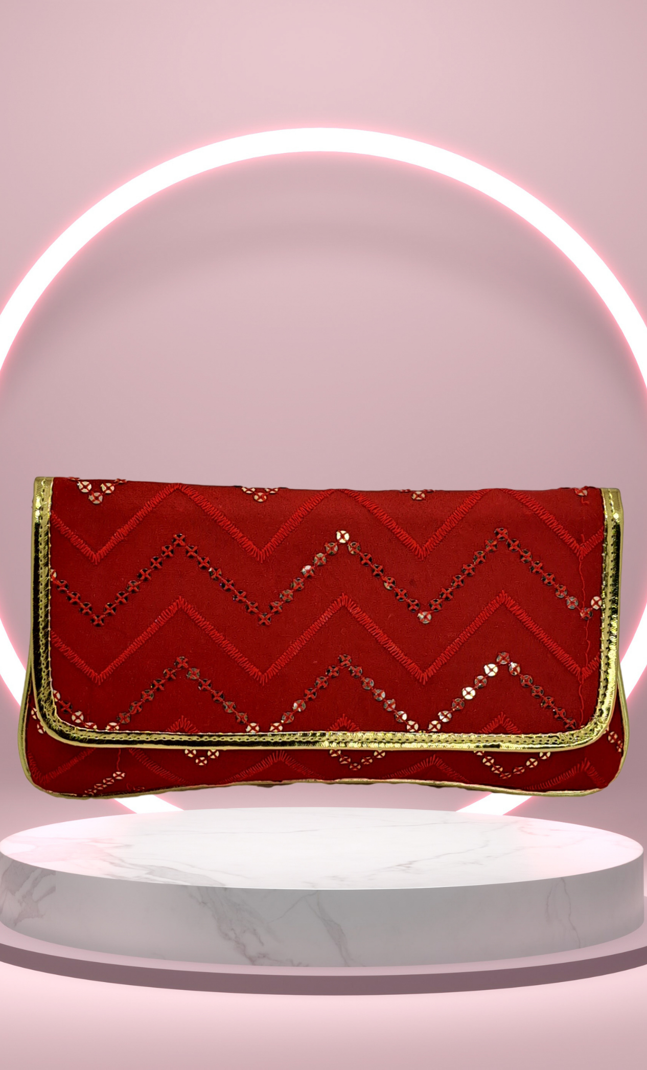 Red Embroidered Clutch