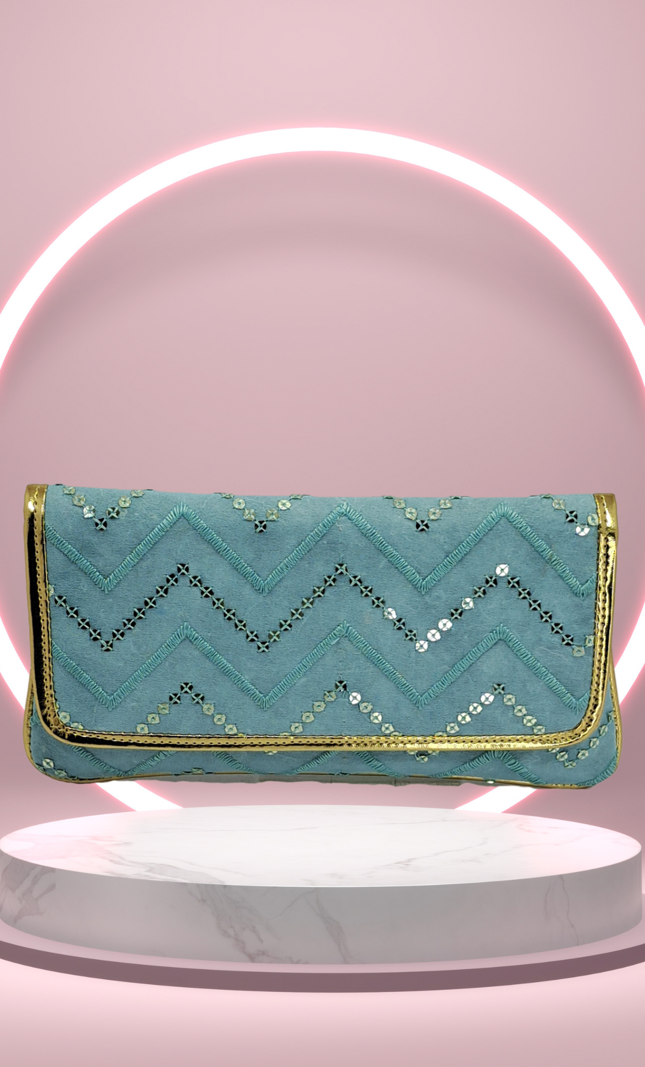 Pale Aqua Embroidered Clutch