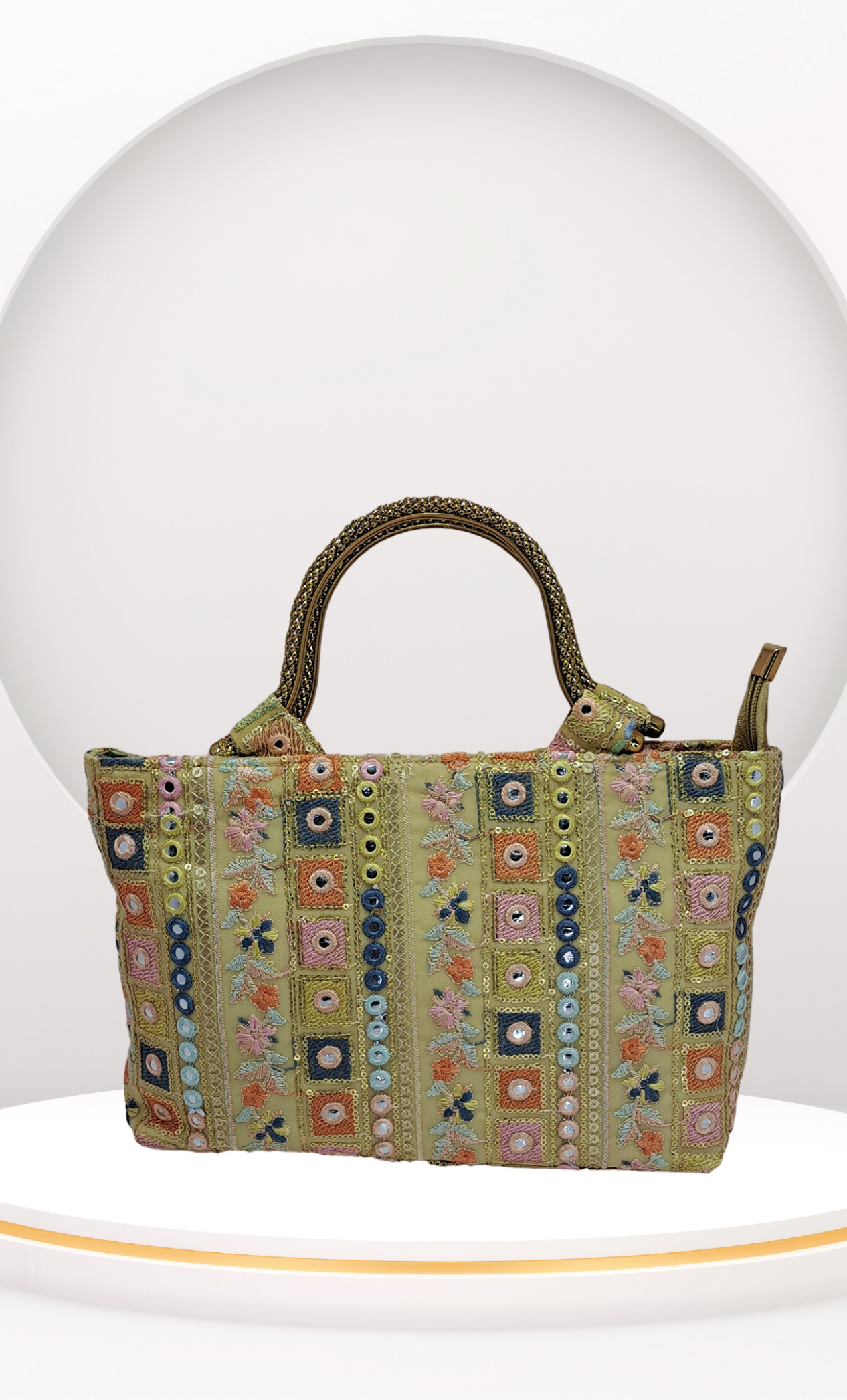 Biscuit Embroidered Handbag