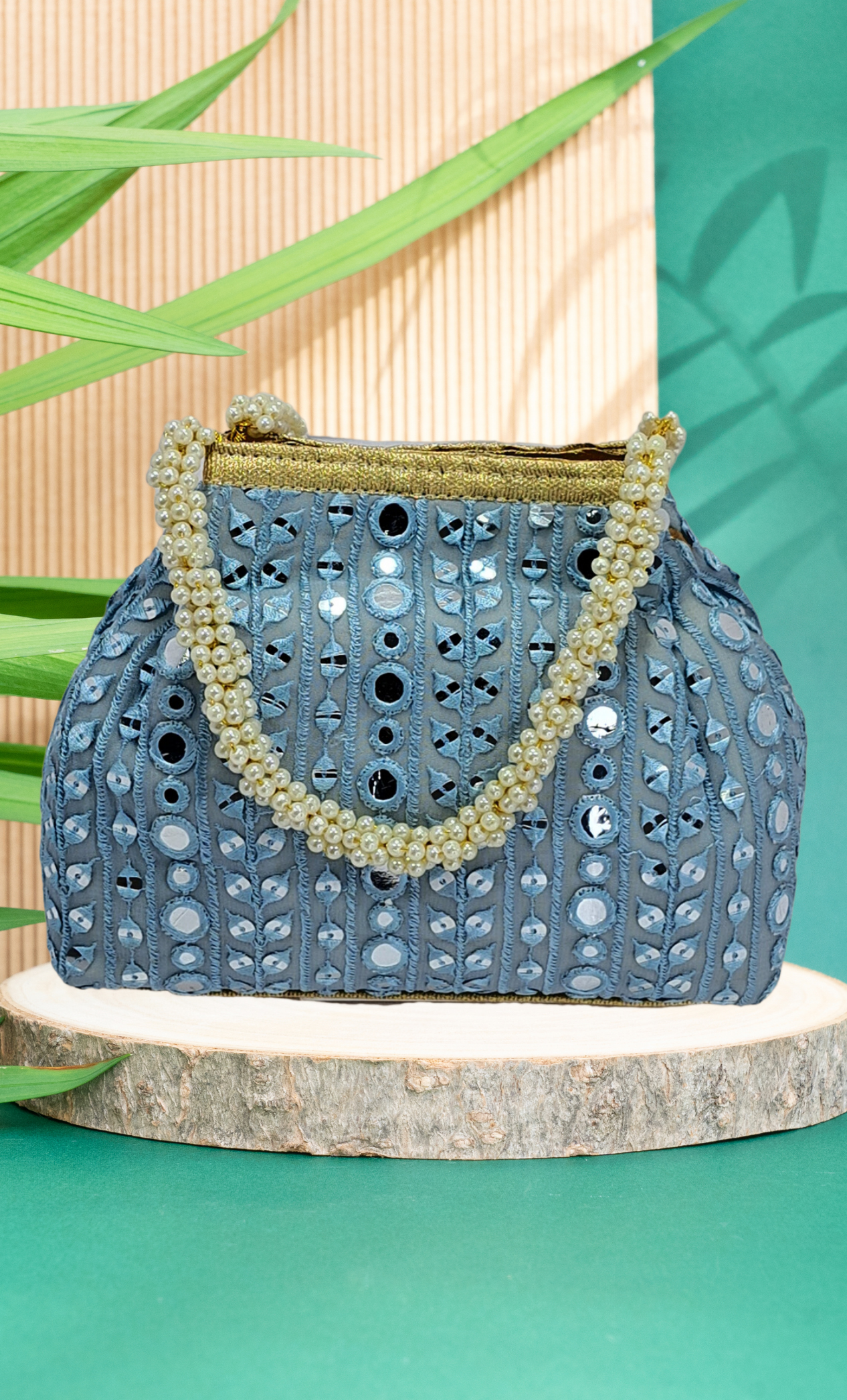 Pastel Blue Embroidered Handbag