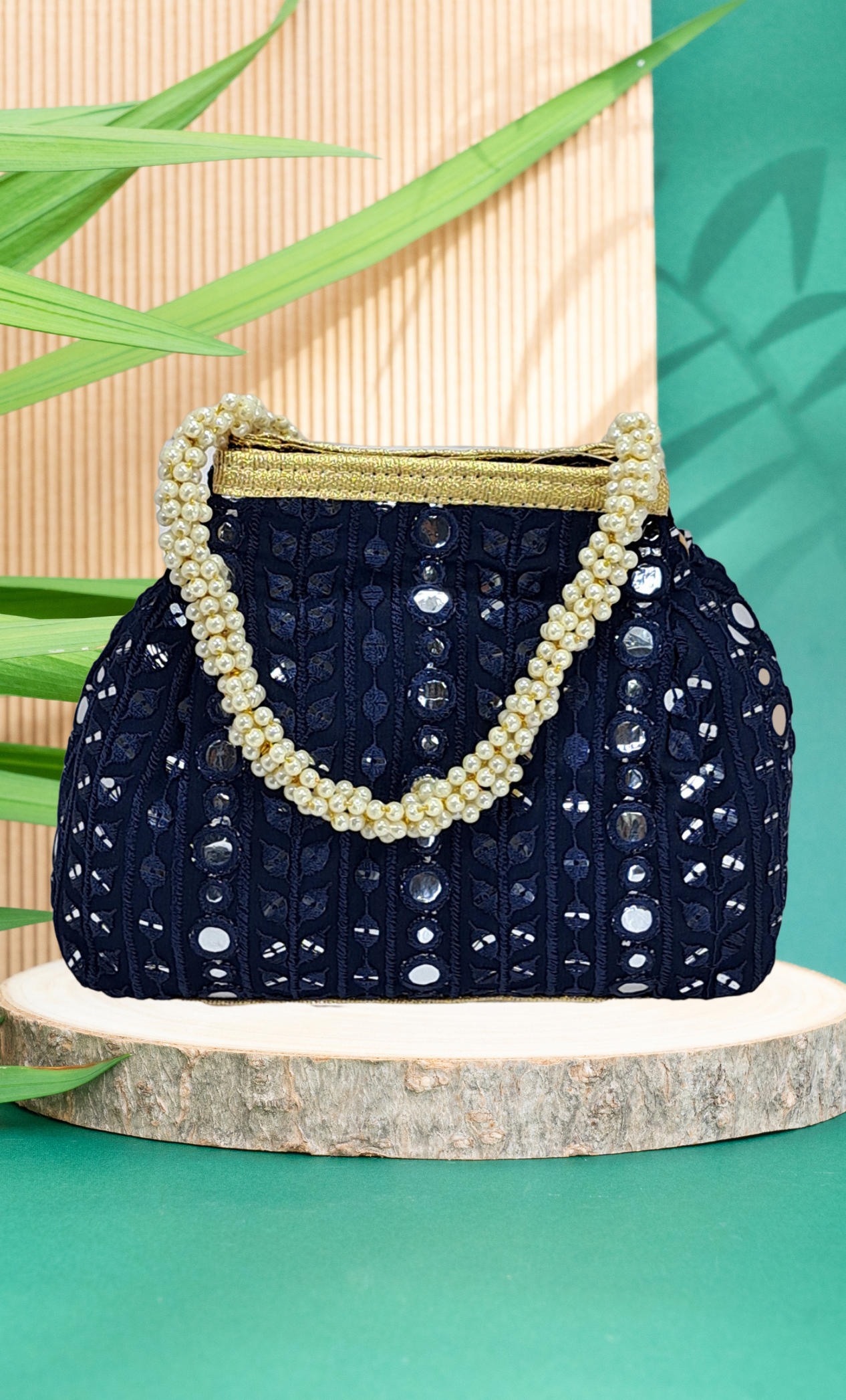 Navy Embroidered Handbag