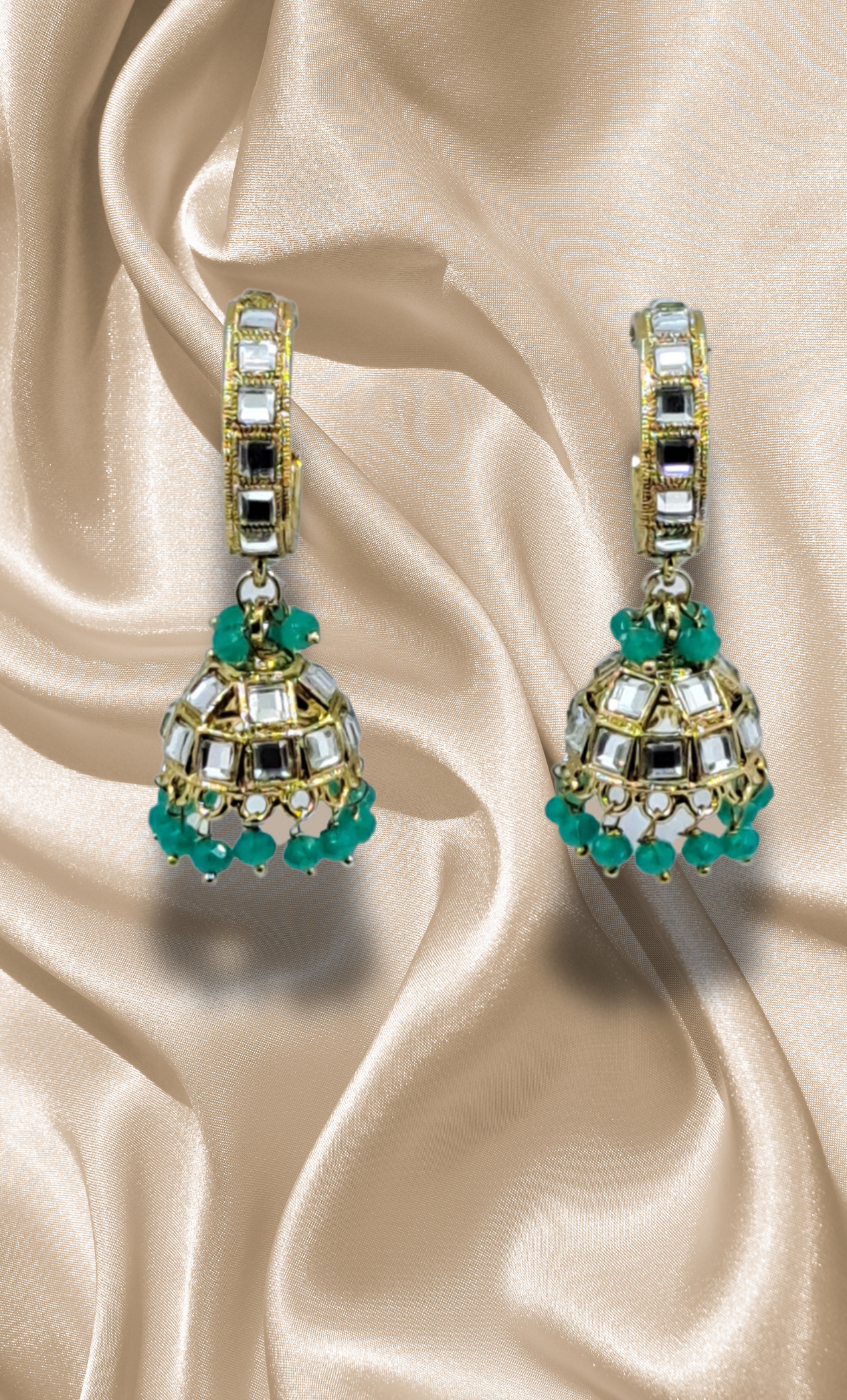 Green Hoop Jumki Earrings