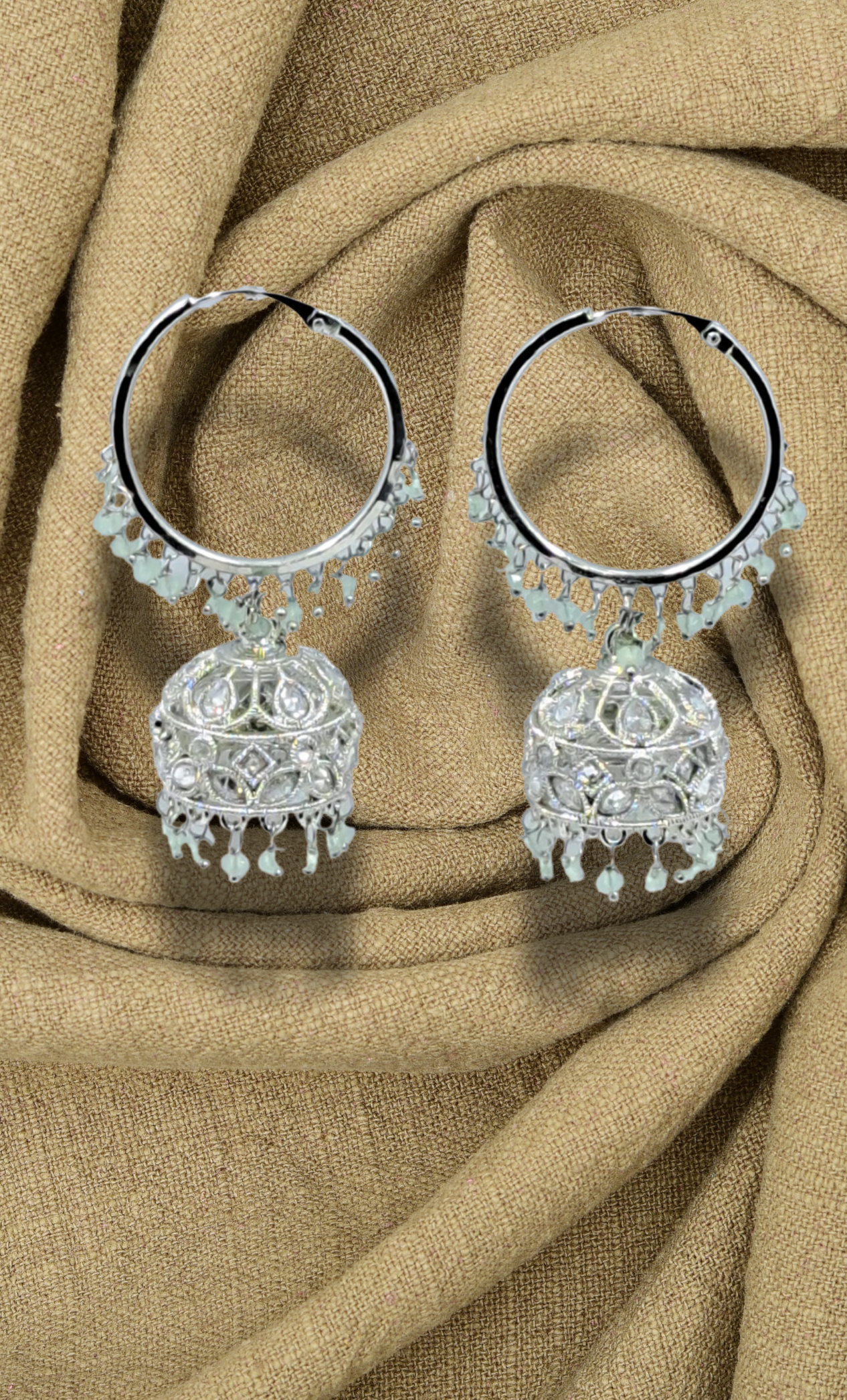 Sea Green Hoop Jumki Earrings