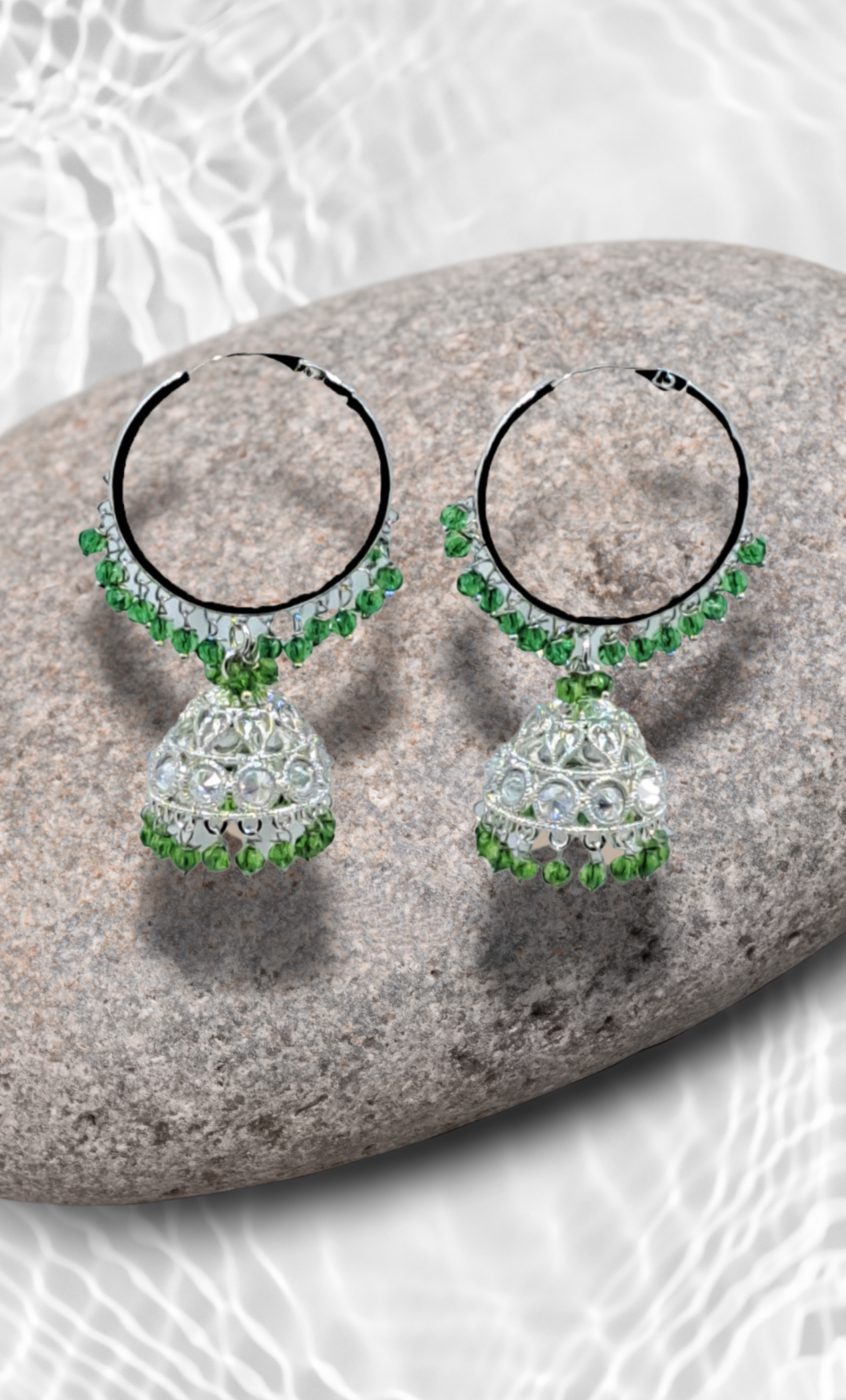 Green Hoop Jumki Earrings