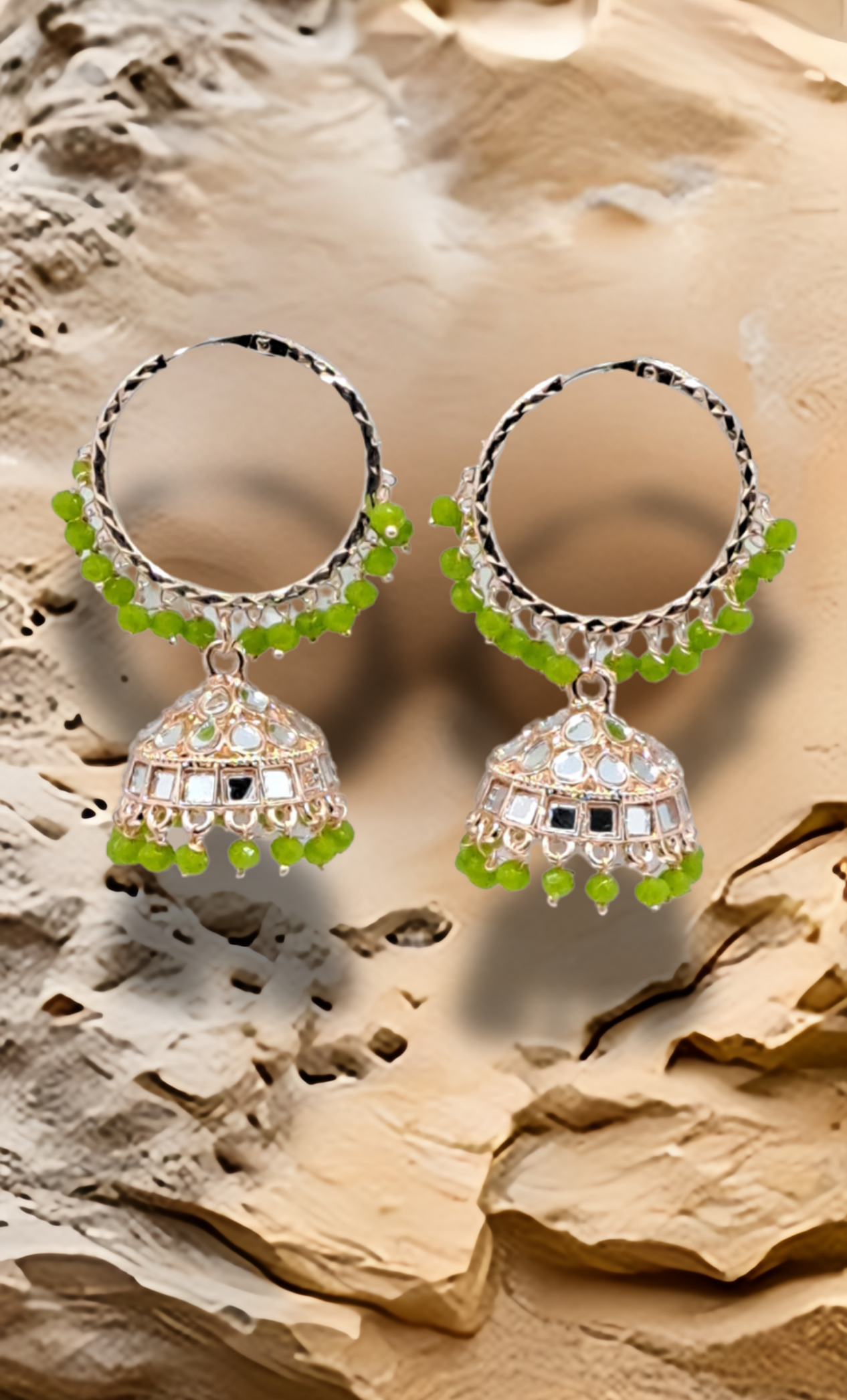 Pale Green Hoop Jumki Earrings