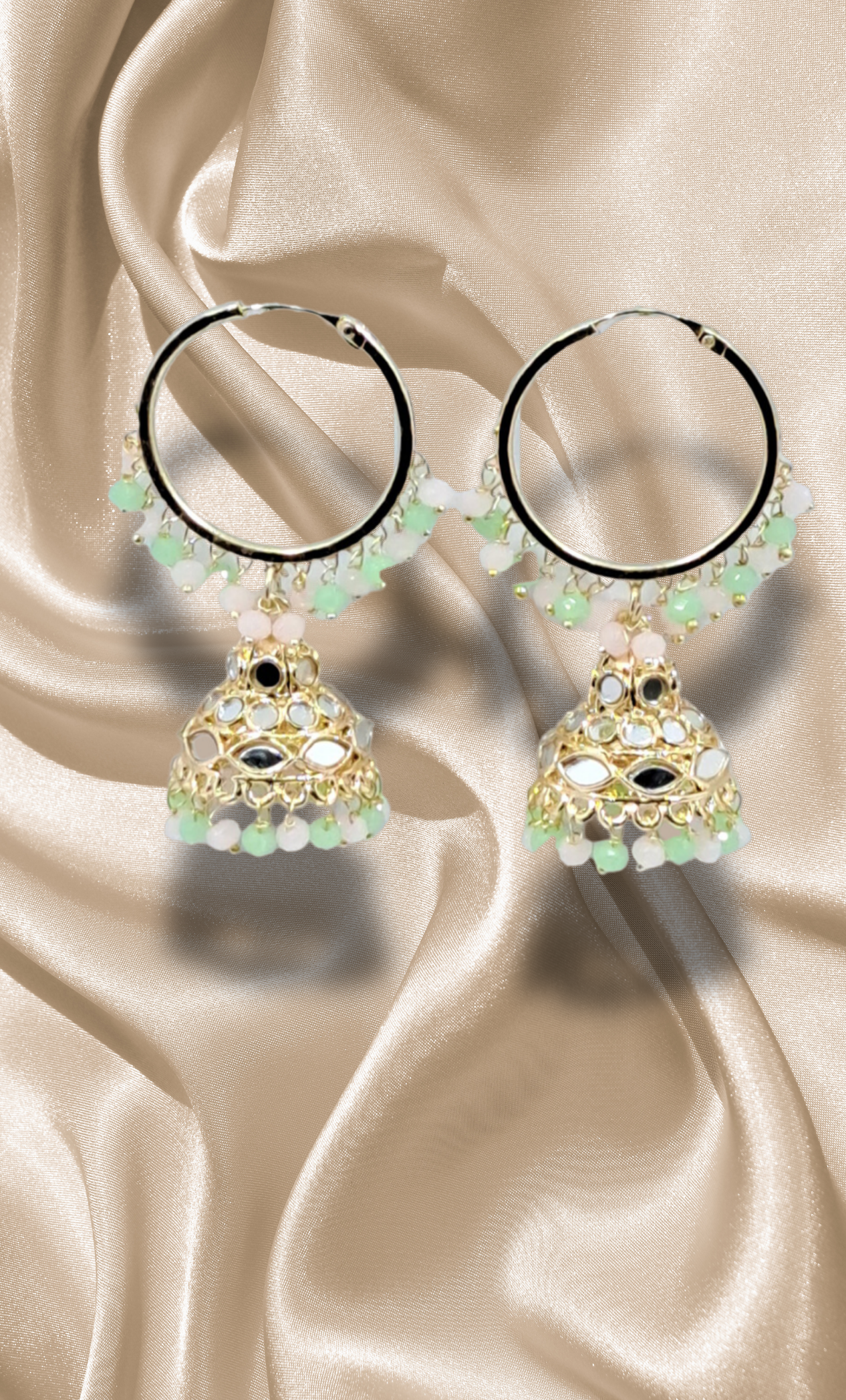 Pastel Green Hoop Jumki Earrings