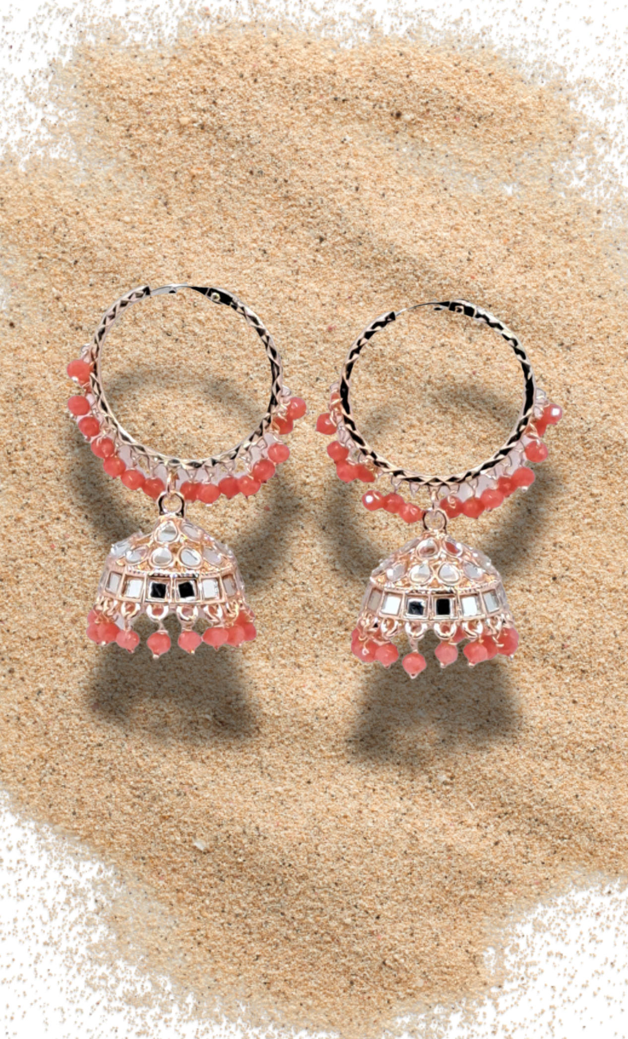 Coral Hoop Jumki Earrings