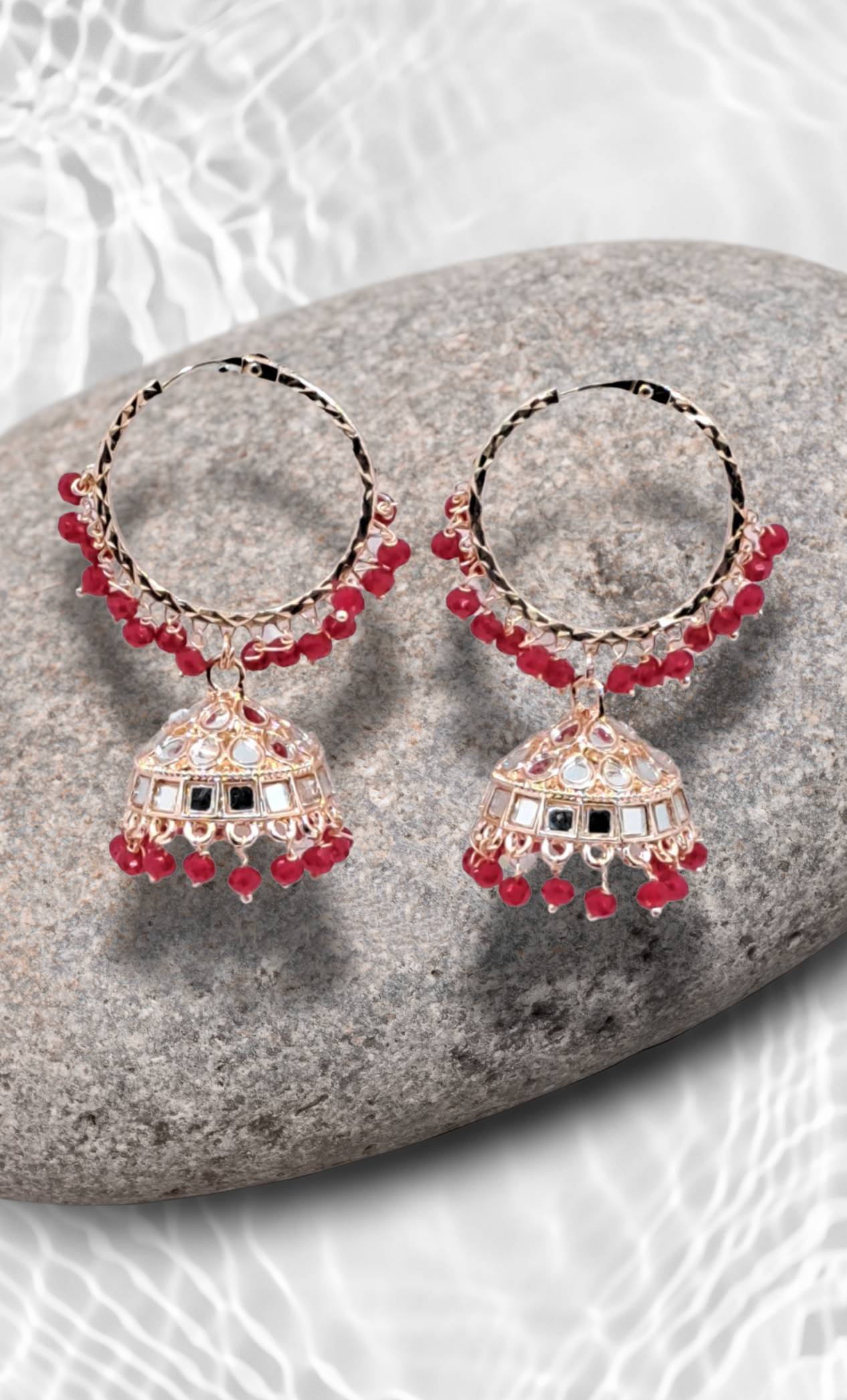 Deep Cerise Hoop Jumki Earrings