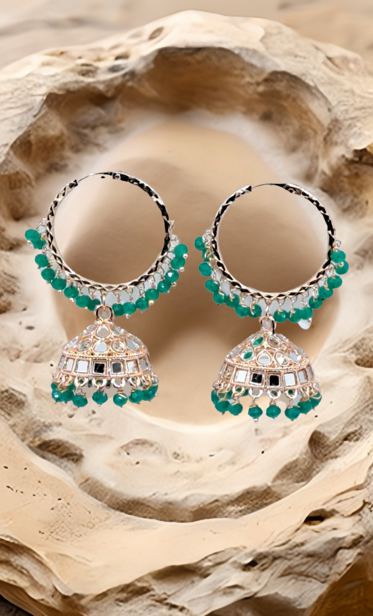 Deep Green Hoop Jumki Earrings