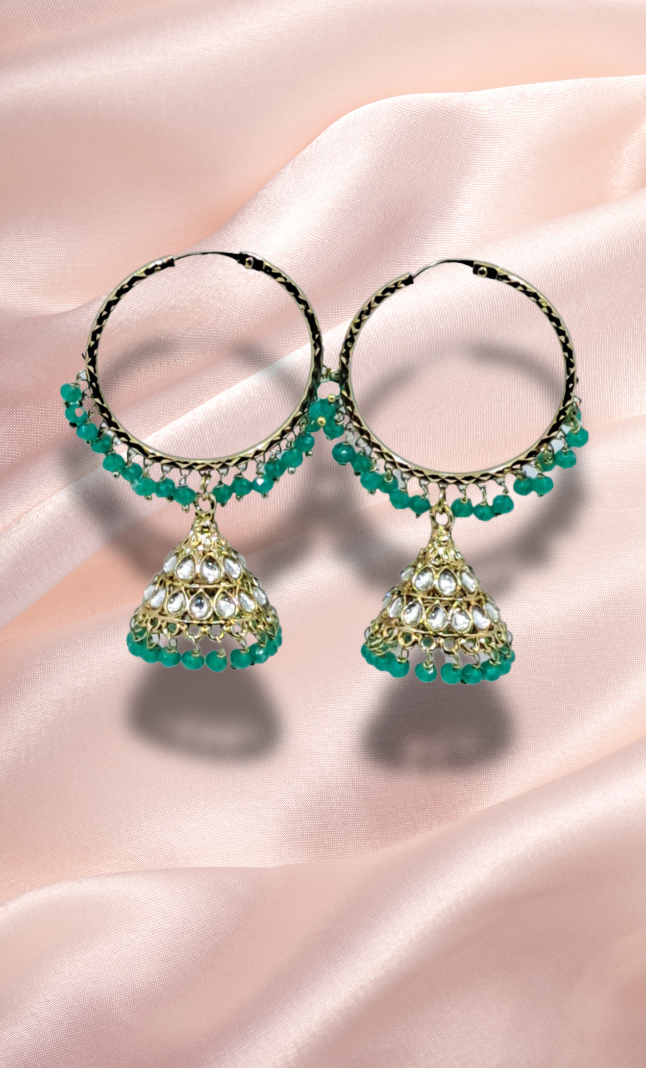 Green Big Hoop Jumki Earrings