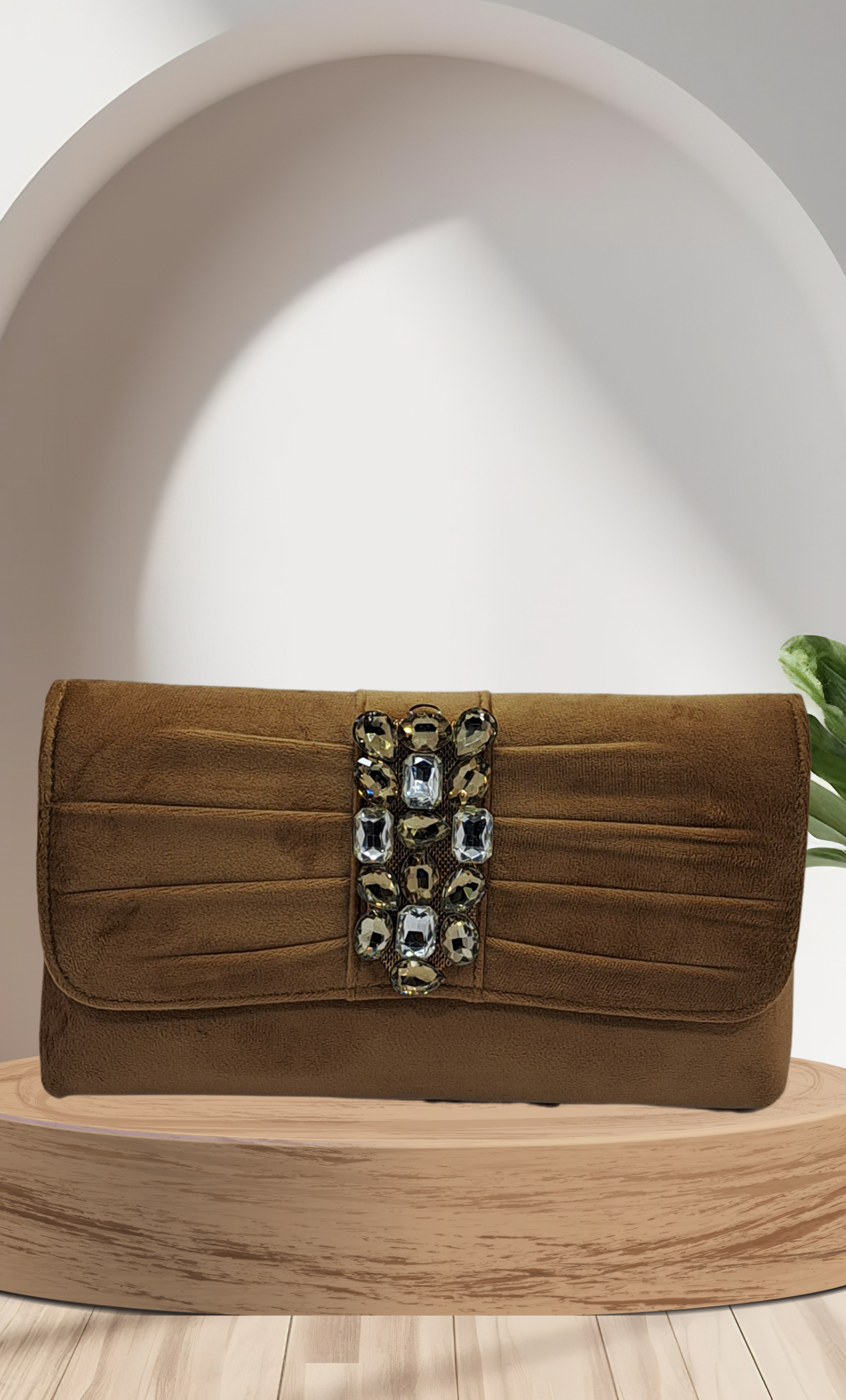 Deep Beige Embroidered Clutch