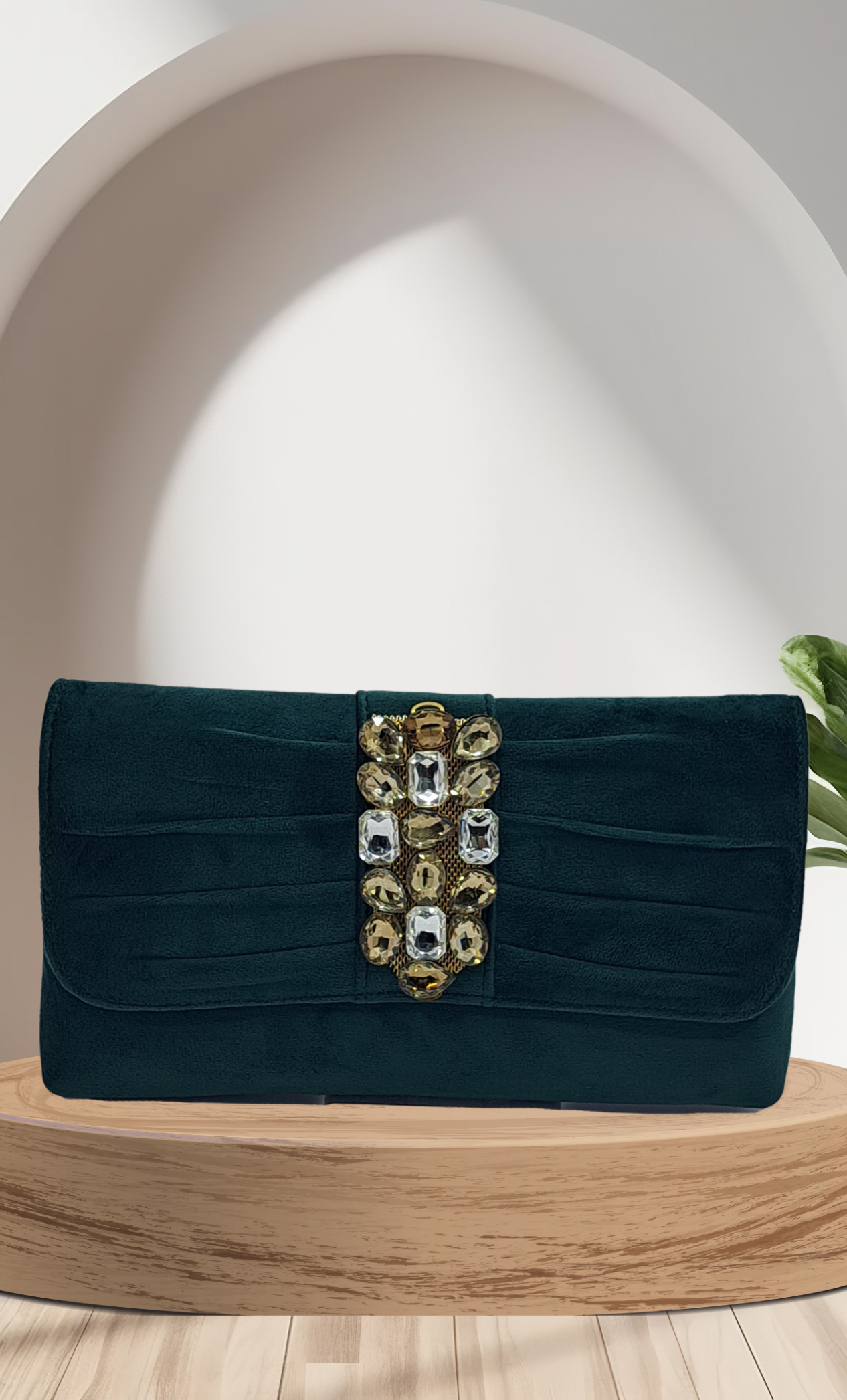 Deep Green Embroidered Clutch