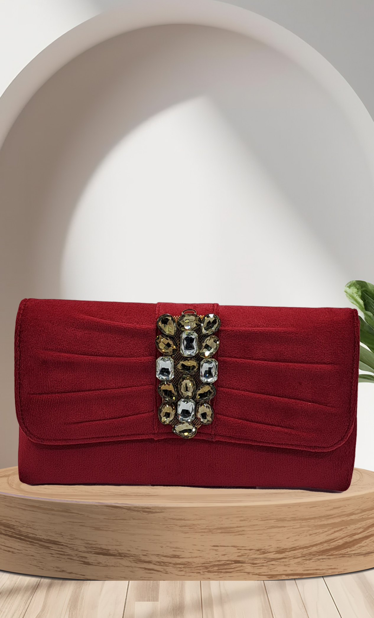 Deep Cerise Embroidered Clutch