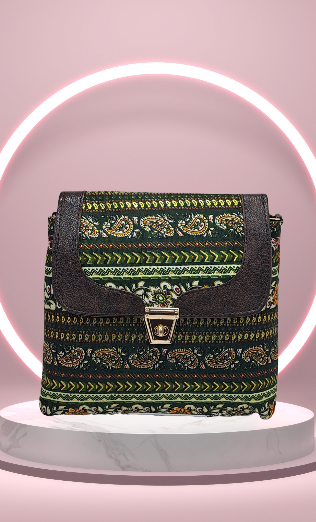 Deep Green Printed Sling Bag