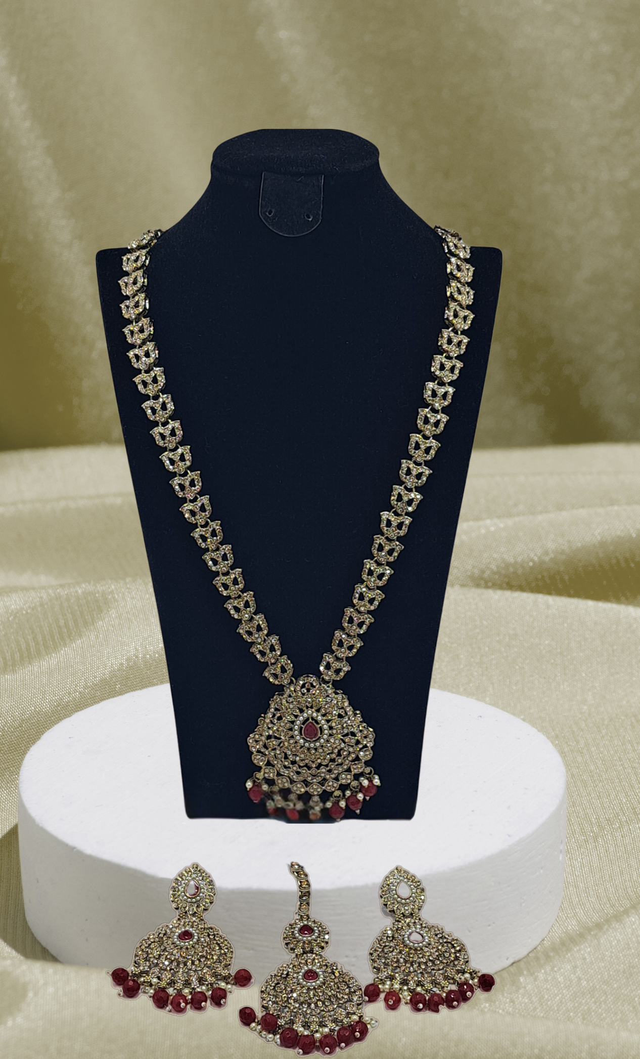 Deep Red Long Necklace Set