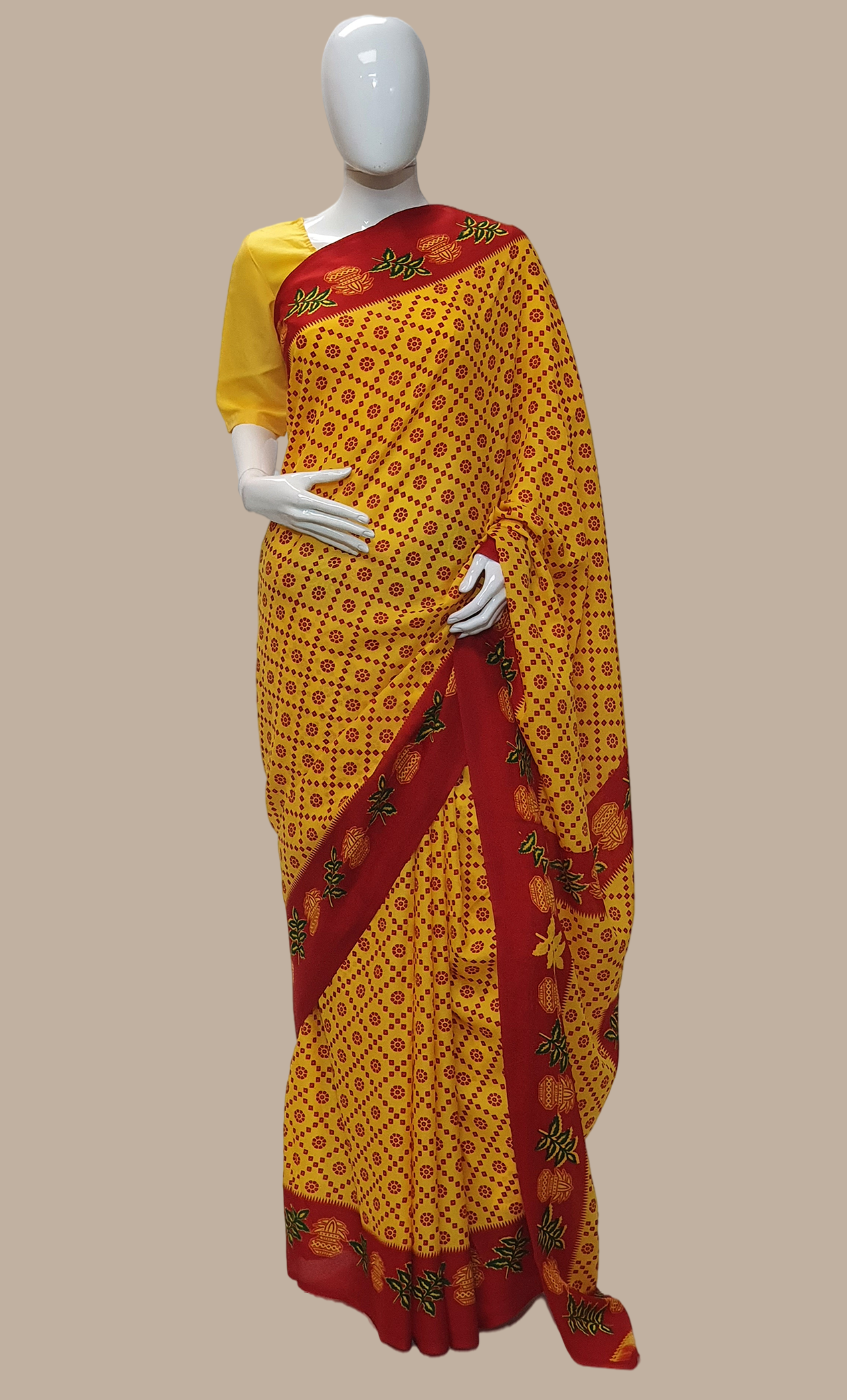 Yellow Printed Prayer Sari