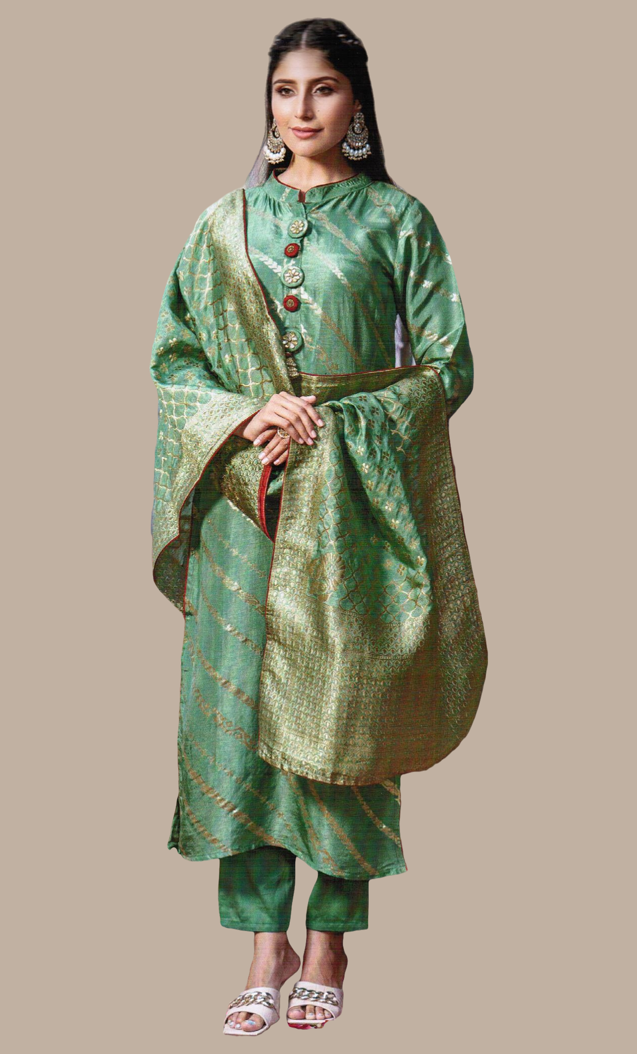 Deep Mint Green Embroidered Punjabi