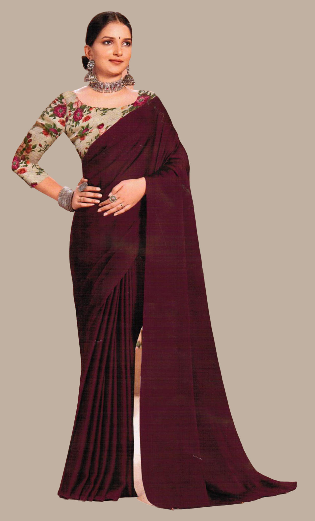 Deep Wine Embroidered Sari