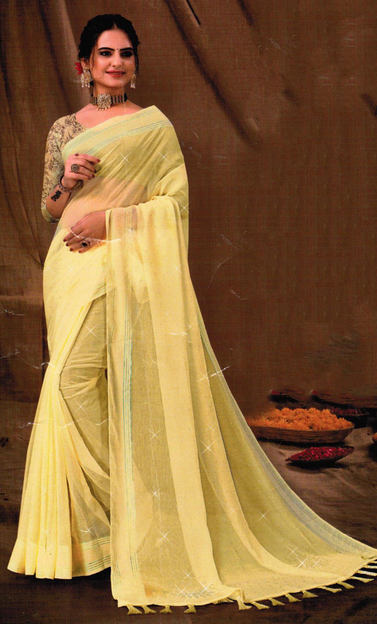 Light Lemon Embroidered Sari